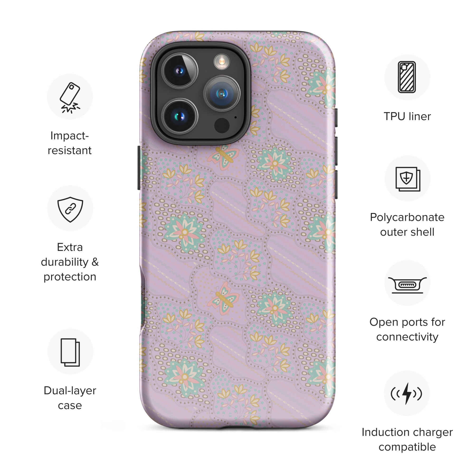 Retro Floral Lavender Tough Case for iPhone