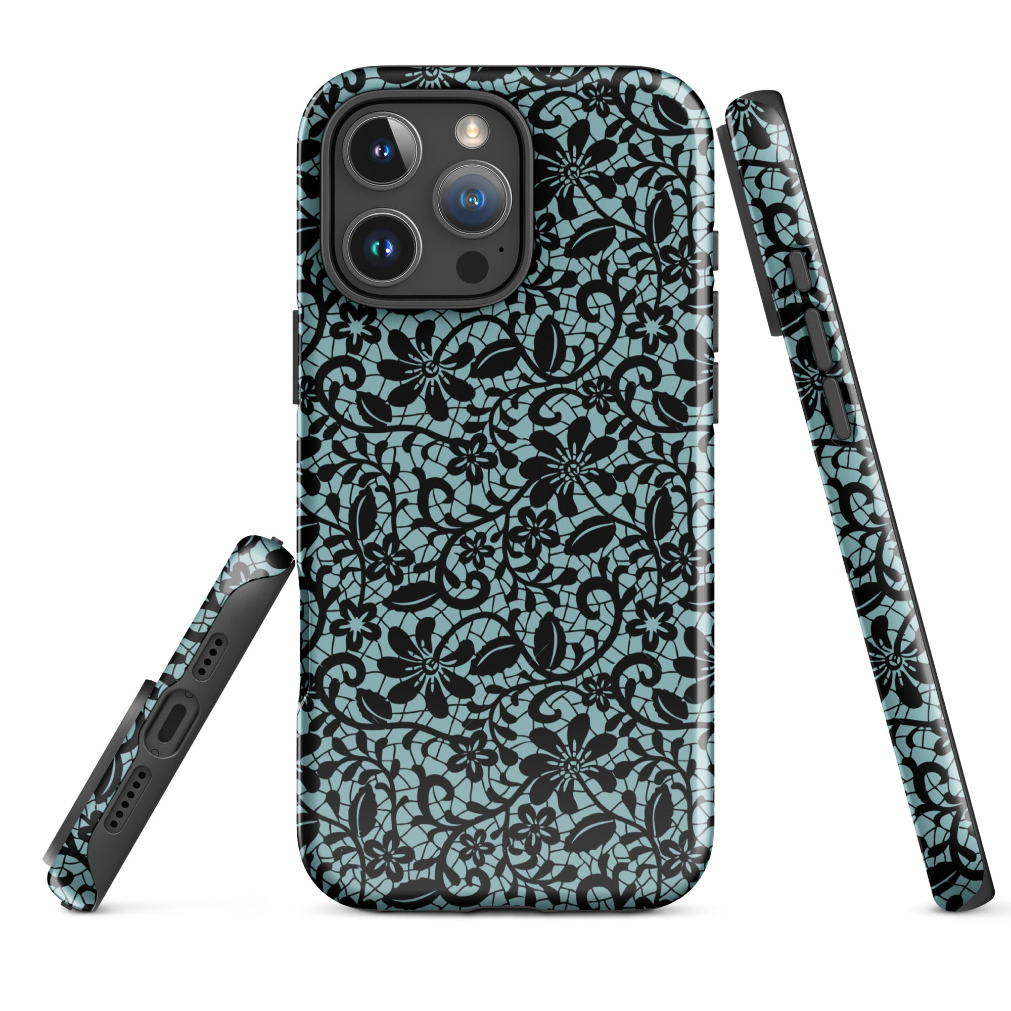 Black Lace Teal Tough Case for iPhone