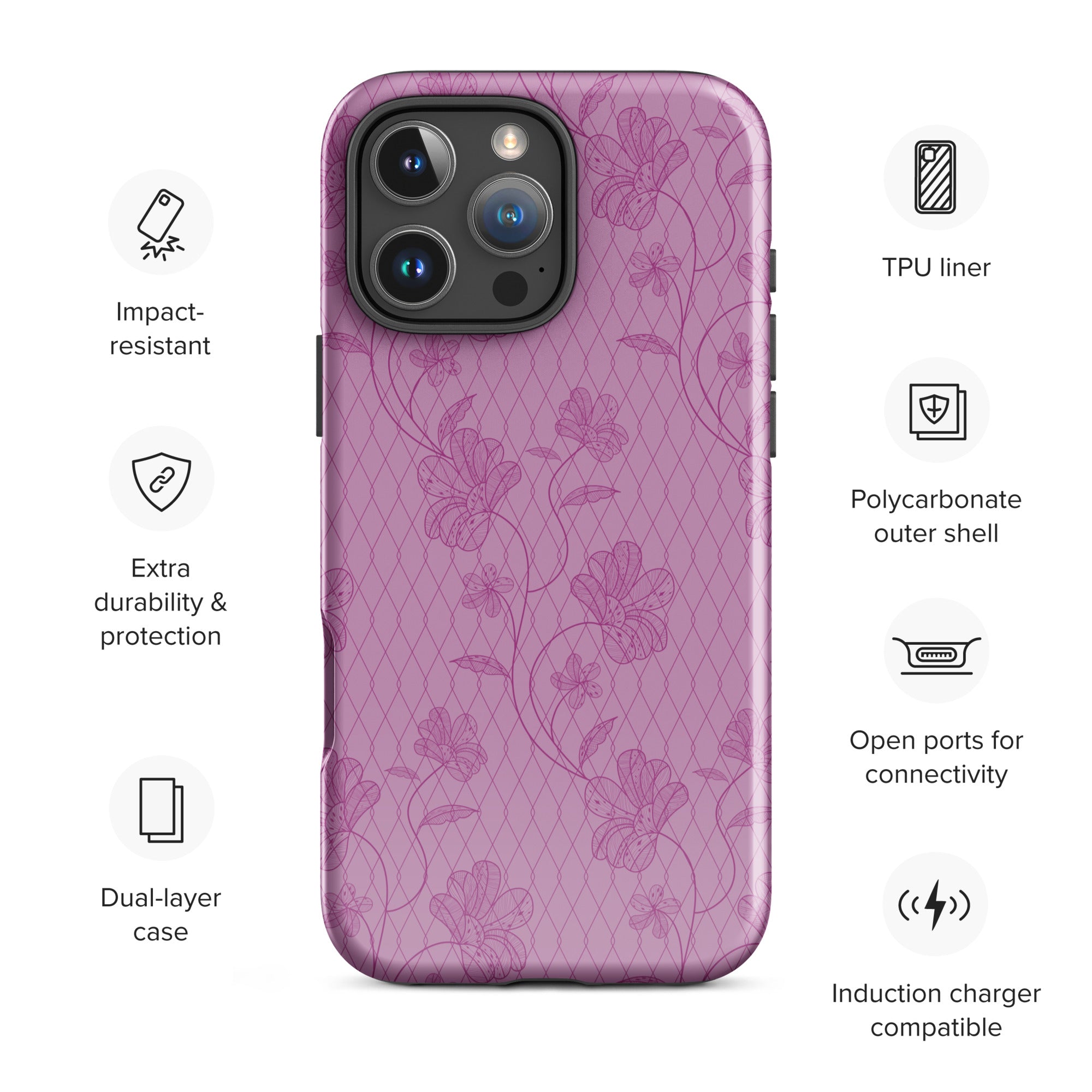 Mauve Floral Net Tough Case for iPhone