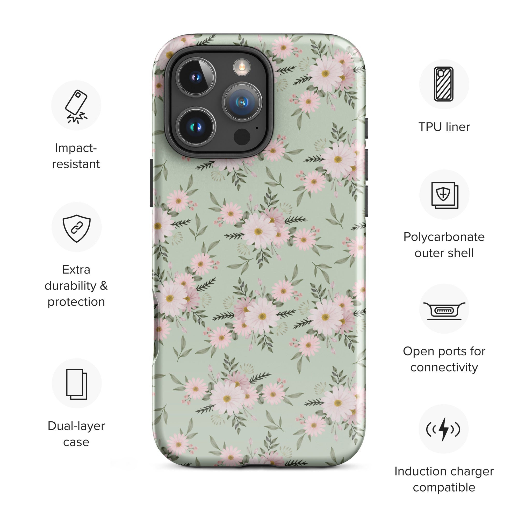 Sage Dainty Floral Tough Case for iPhone