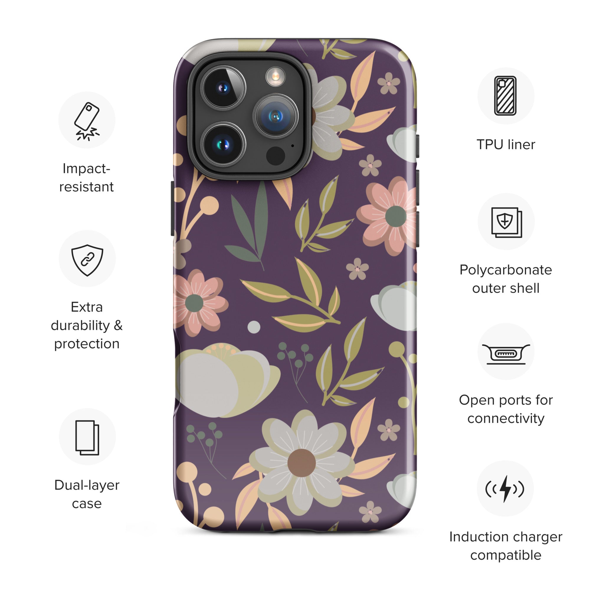 Vintage Floral Plum Tough Case for iPhone