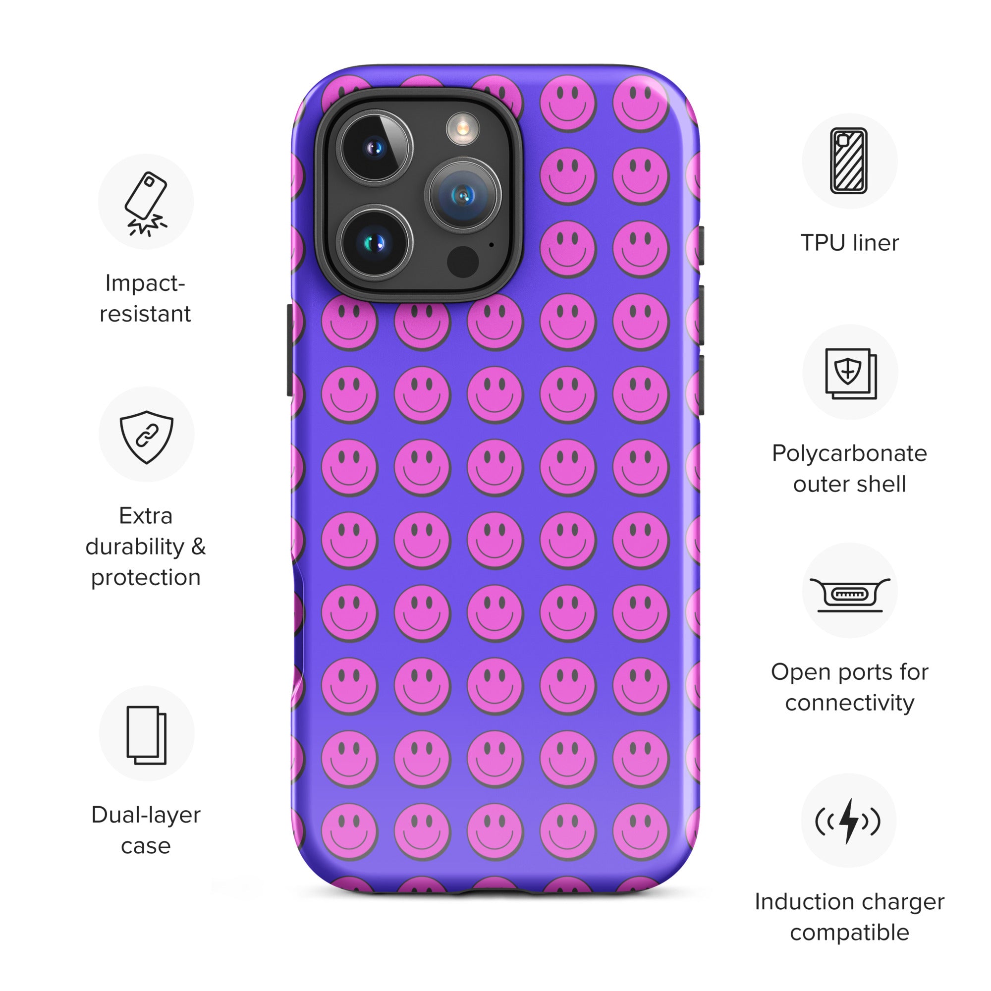 Bold Pink Smiley Tough Case for iPhone