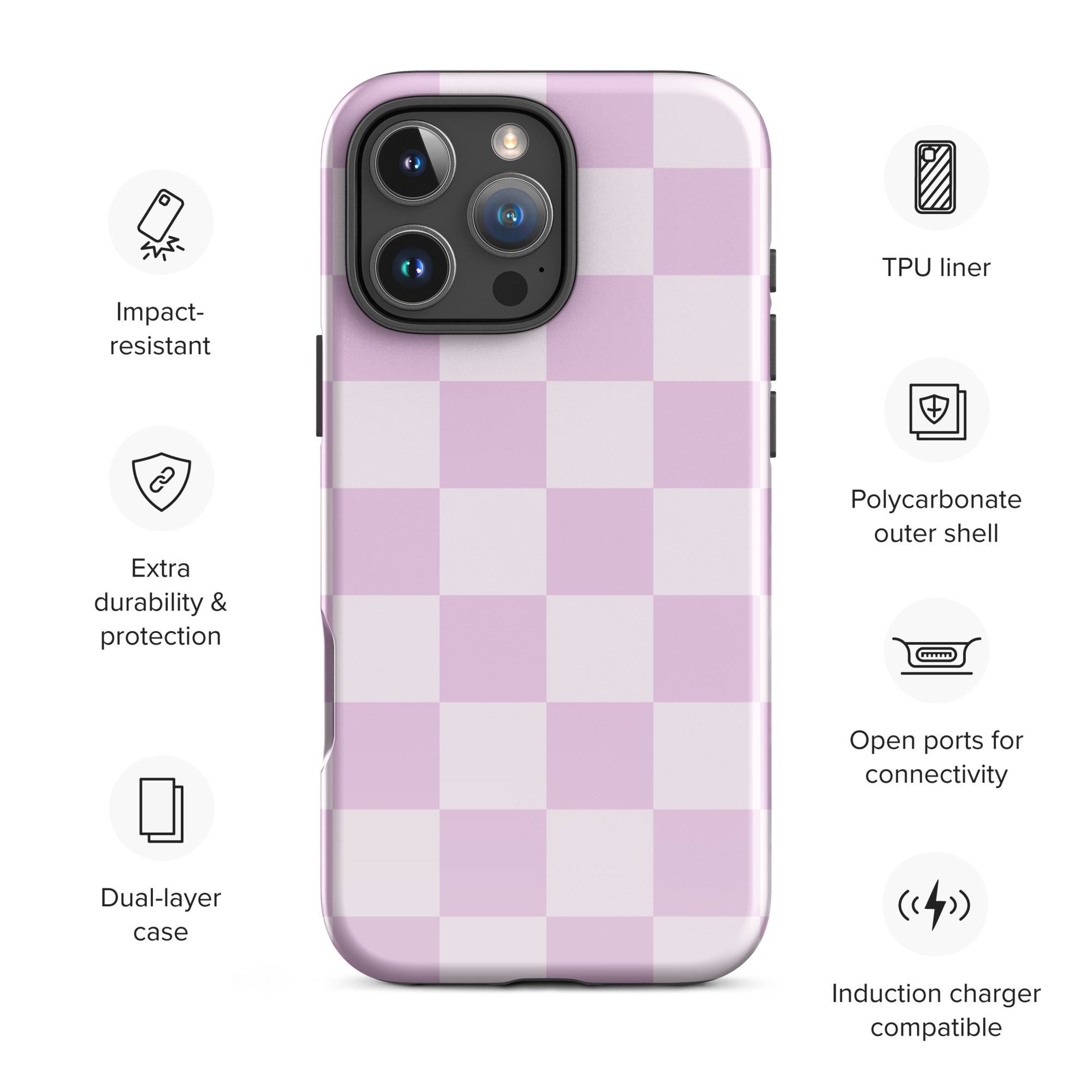 Lilac Checkered Print Tough Case for iPhone