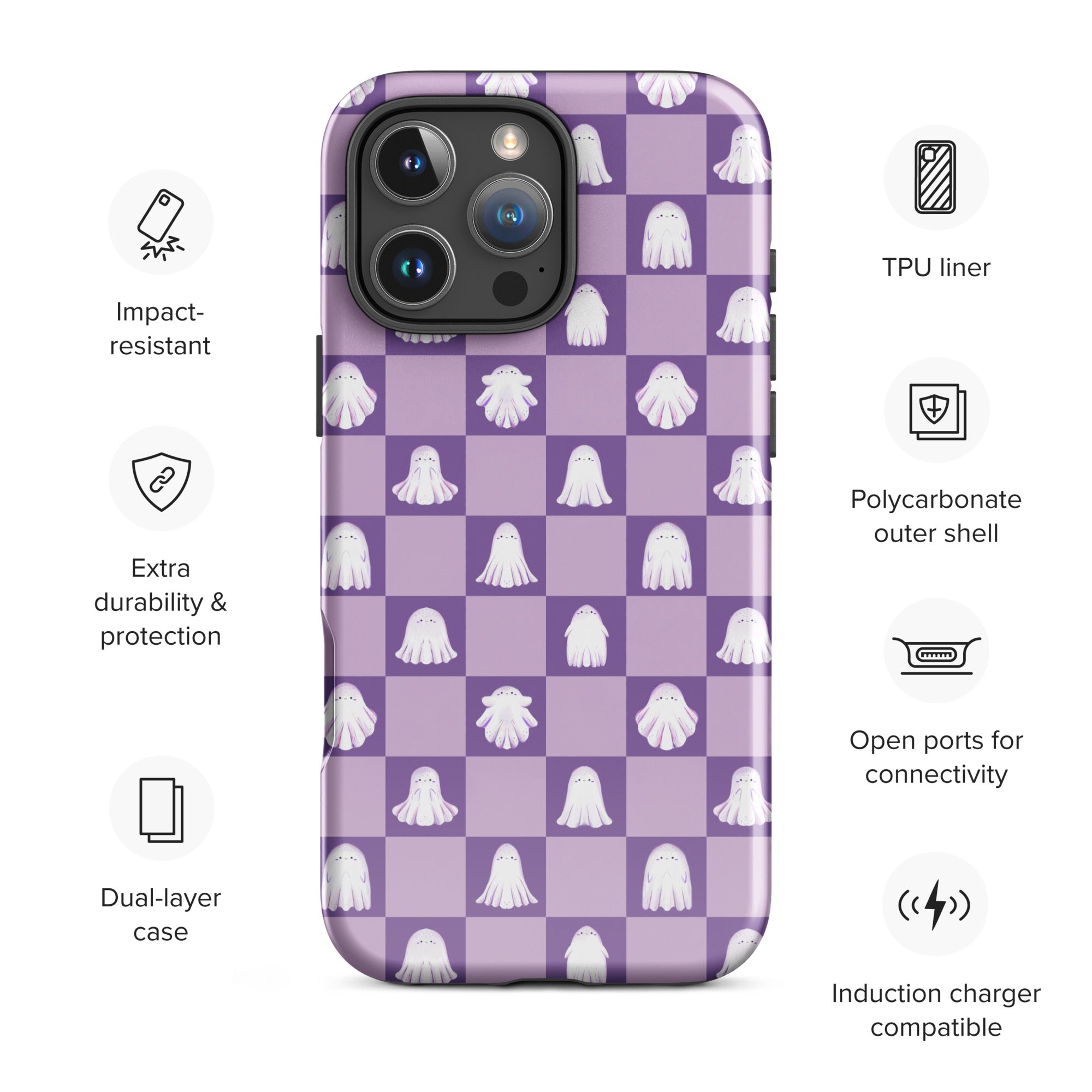 Ghost Checkered Purple Tough Case for iPhone