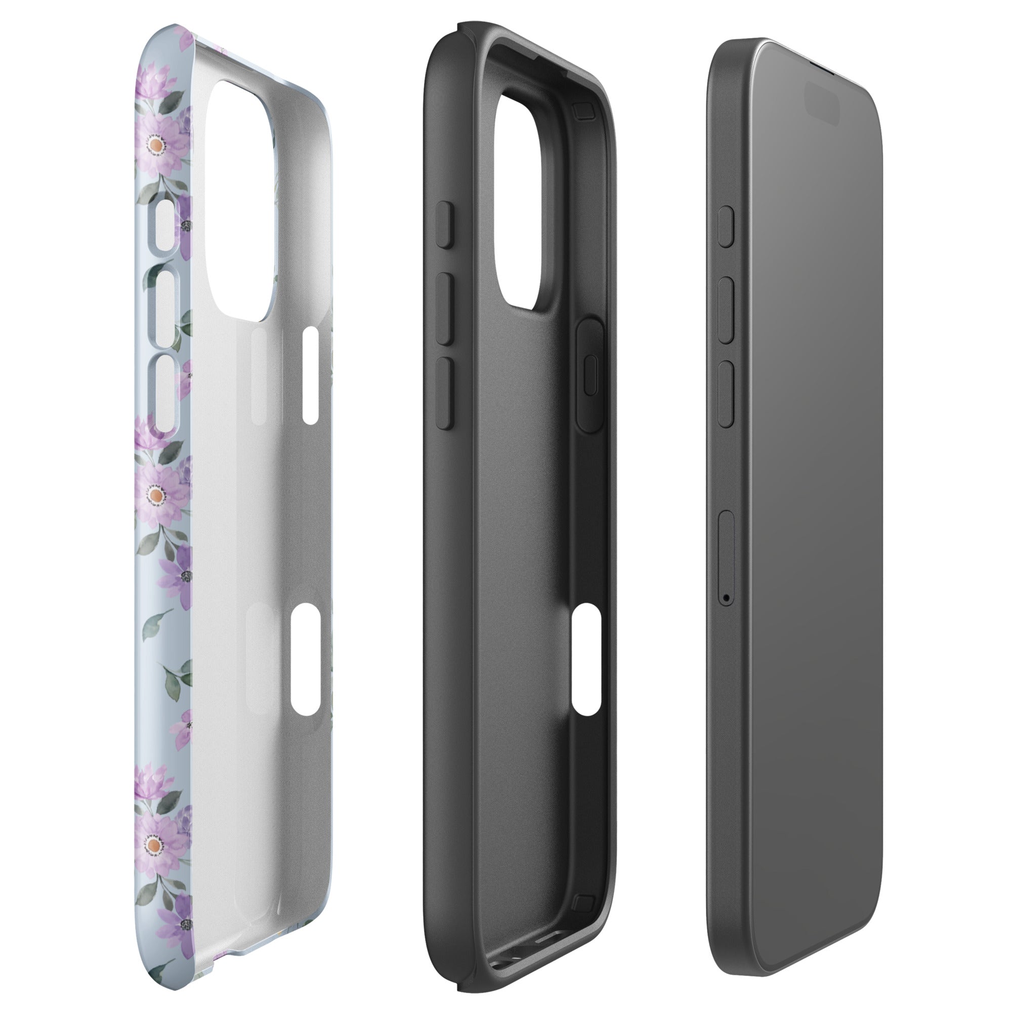 Floral Blue and Lilac Tough Case for iPhone