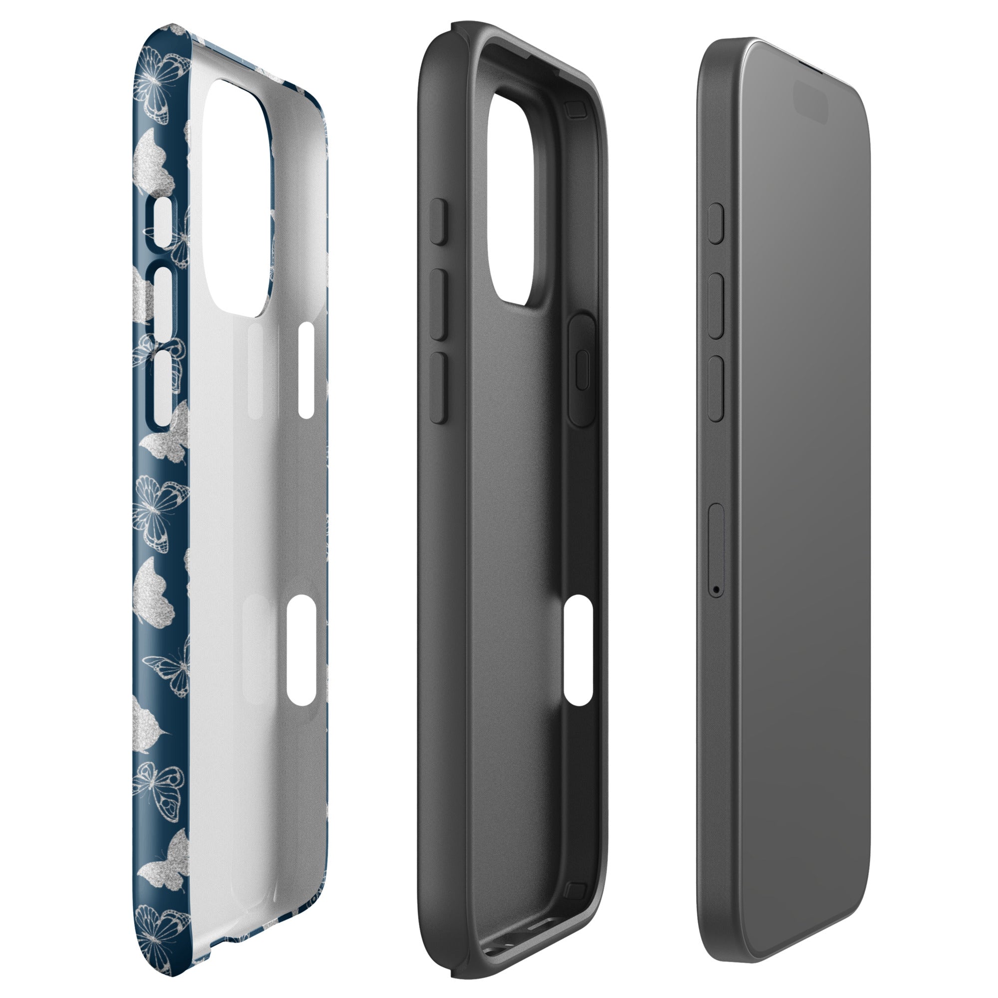 Navy Butterfly Pattern Tough Case for iPhone