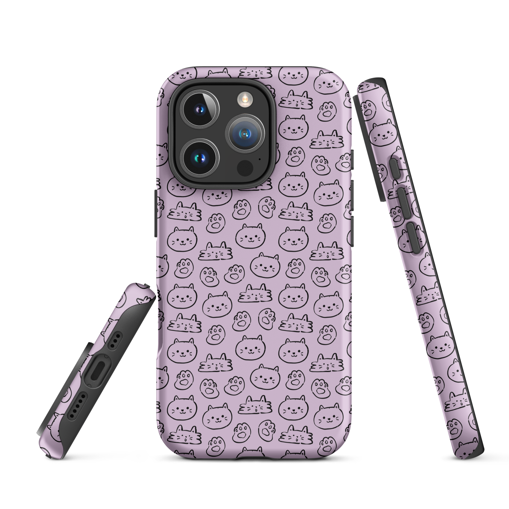 Lilac Cat Pattern Tough Case for iPhone