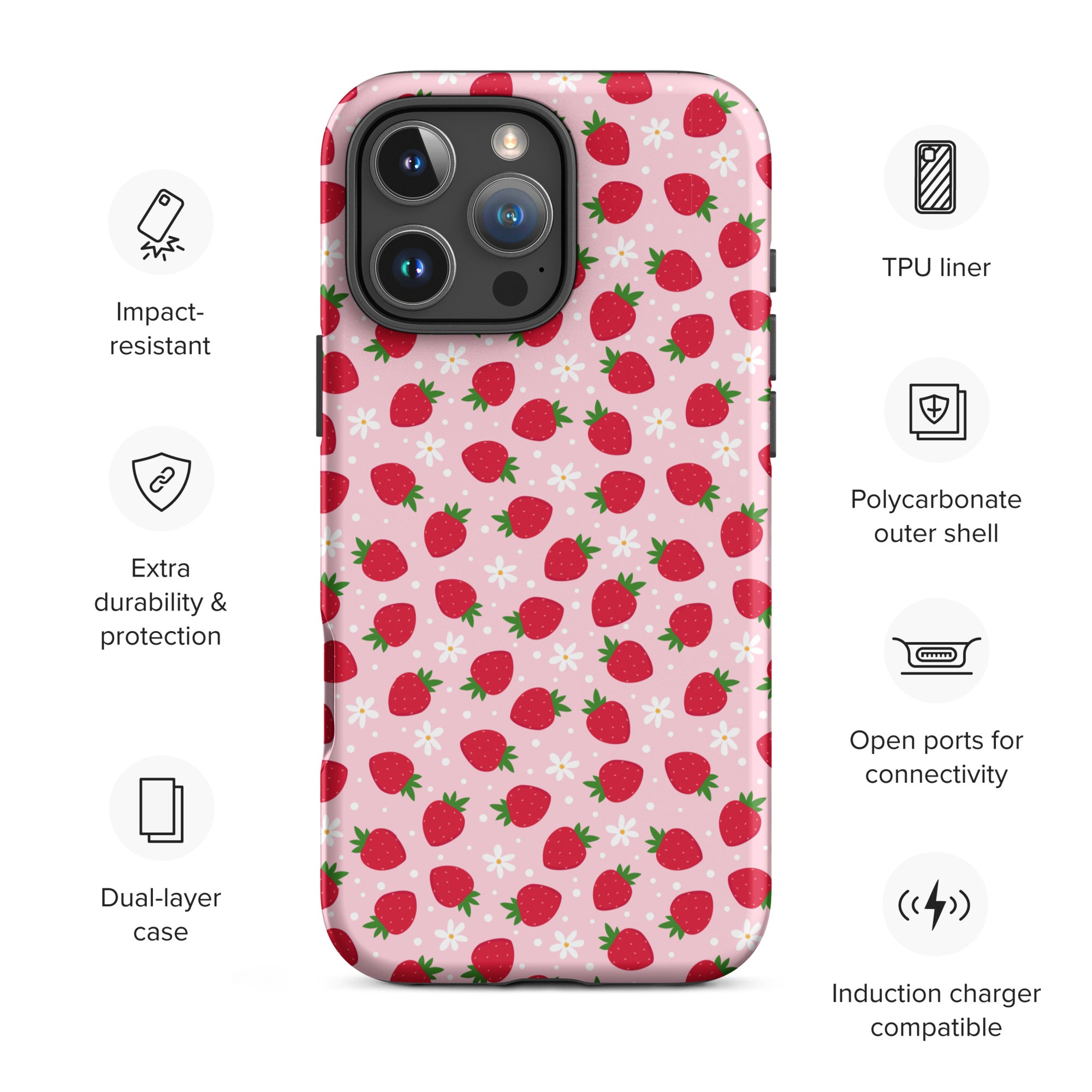 Strawberry Floral Tough Case for iPhone