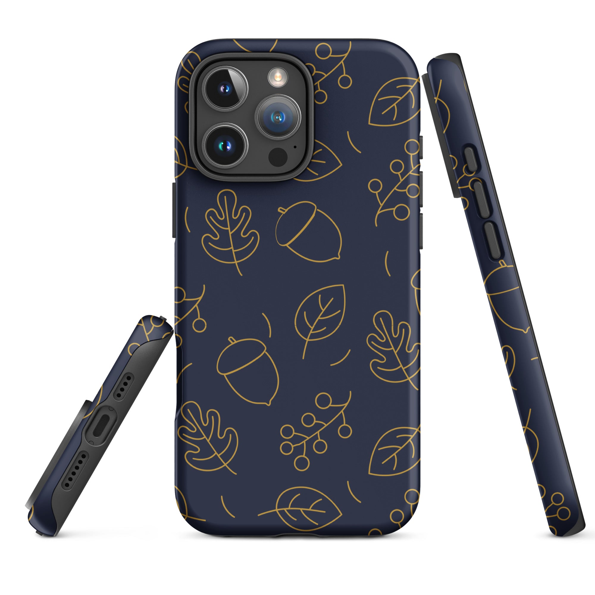 Navy Acorn Leaf Tough Case for iPhone