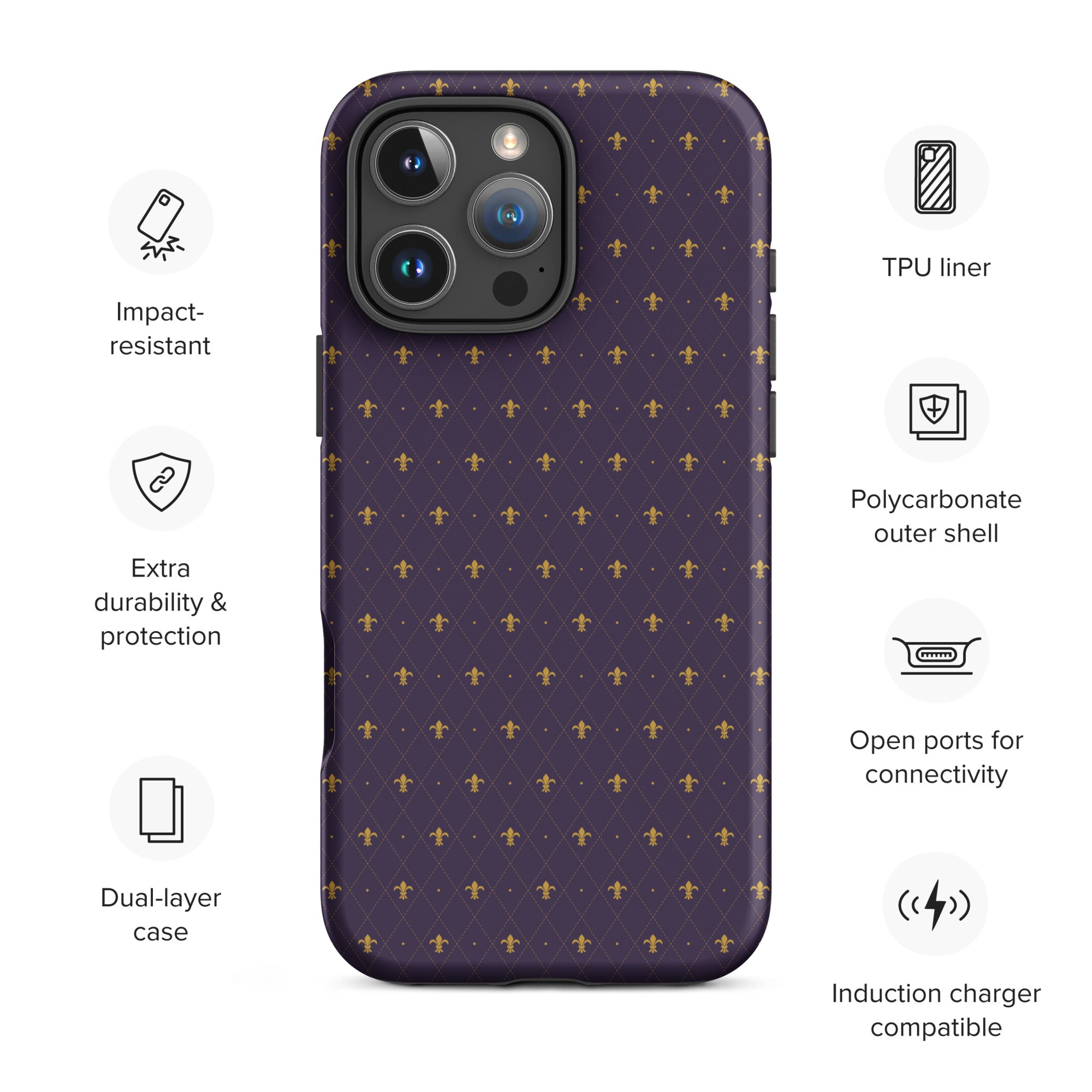 Purple Fleur-de-Lis Tough Case for iPhone