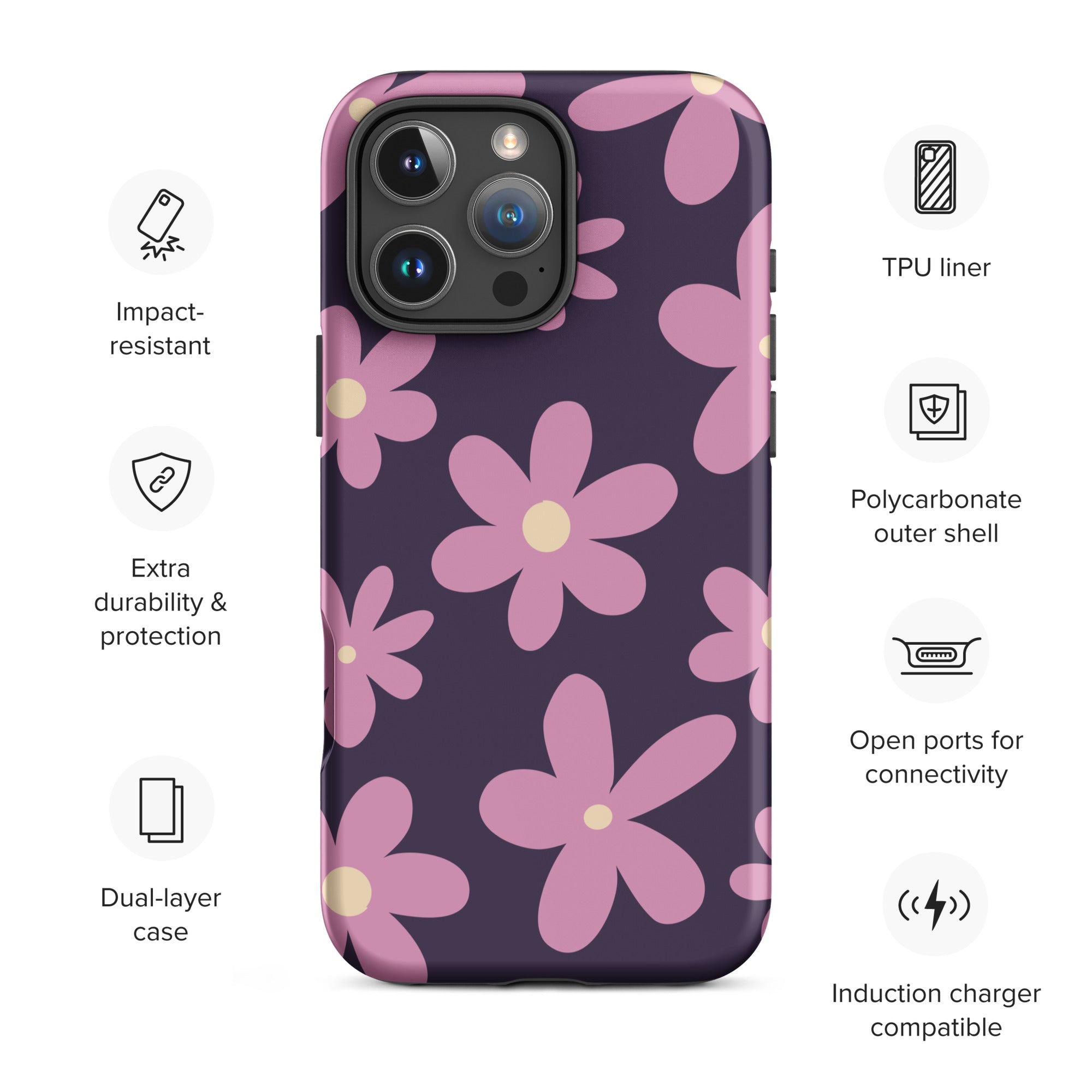 Retro Purple Daisy Tough Case for iPhone