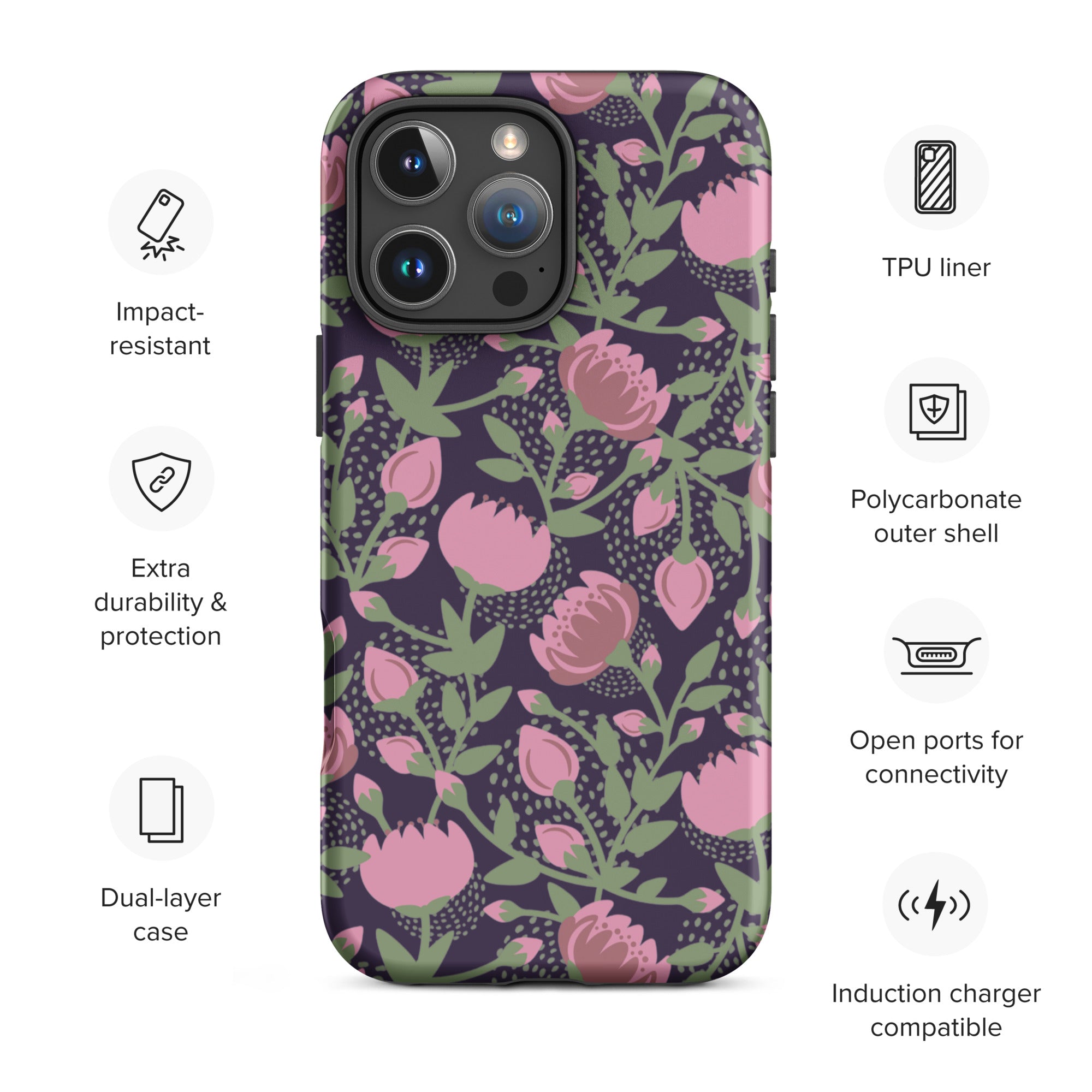 Deep Purple Pink Peony Tough Case for iPhone