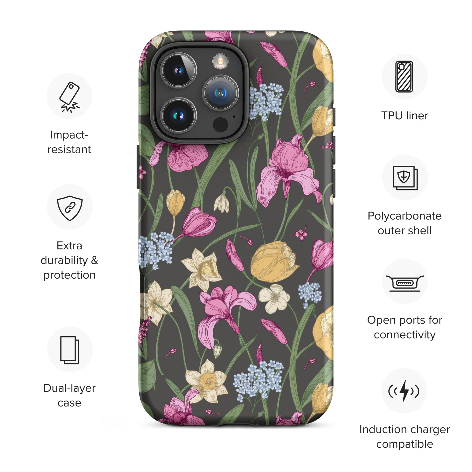 Charcoal Spring Garden Floral Tough Case for iPhone