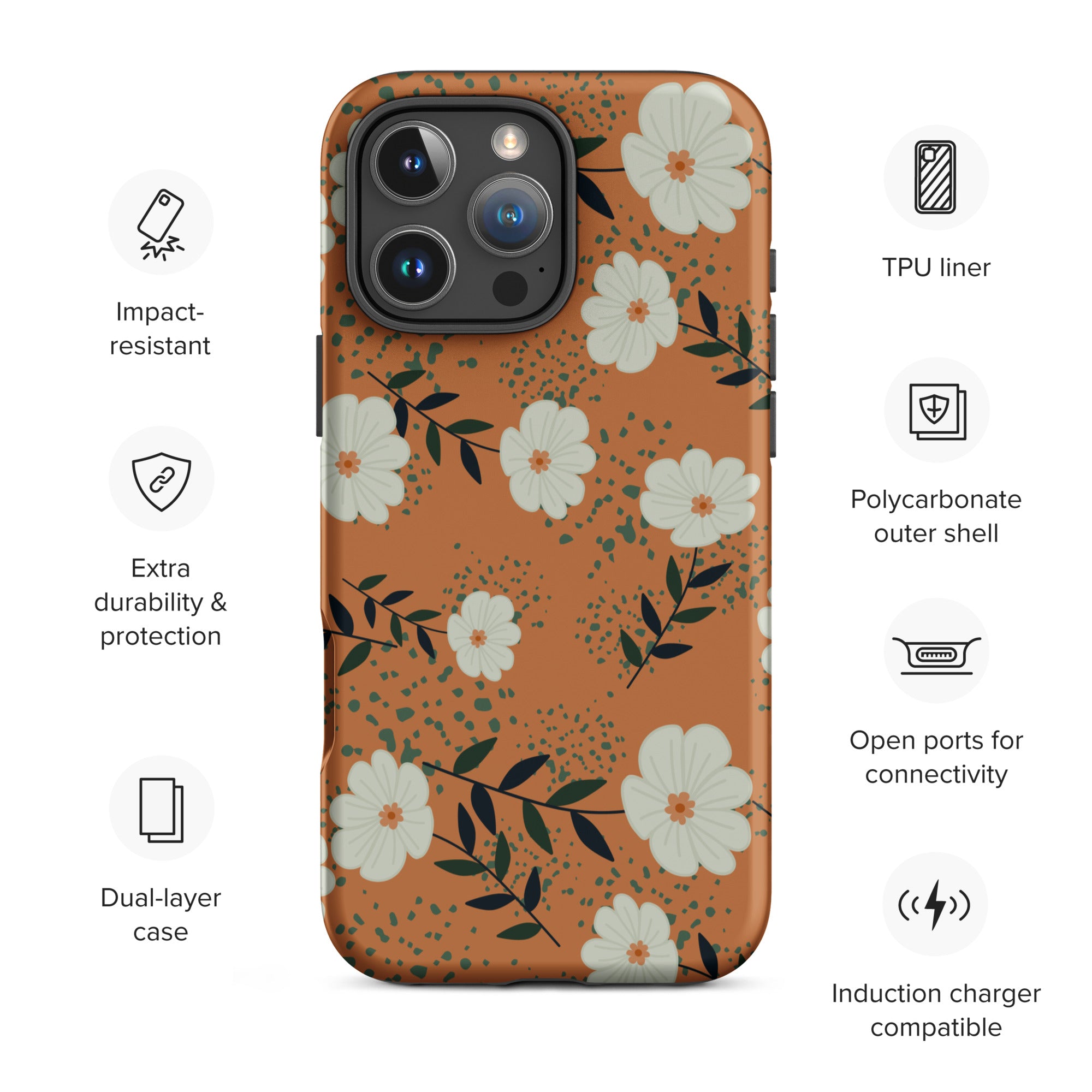 Terracotta Floral Tough Case for iPhone