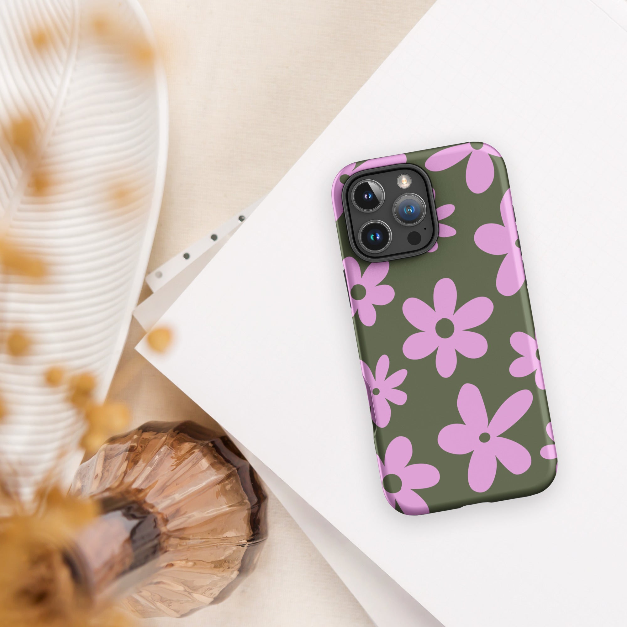 Olive Green Daisy Tough Case for iPhone