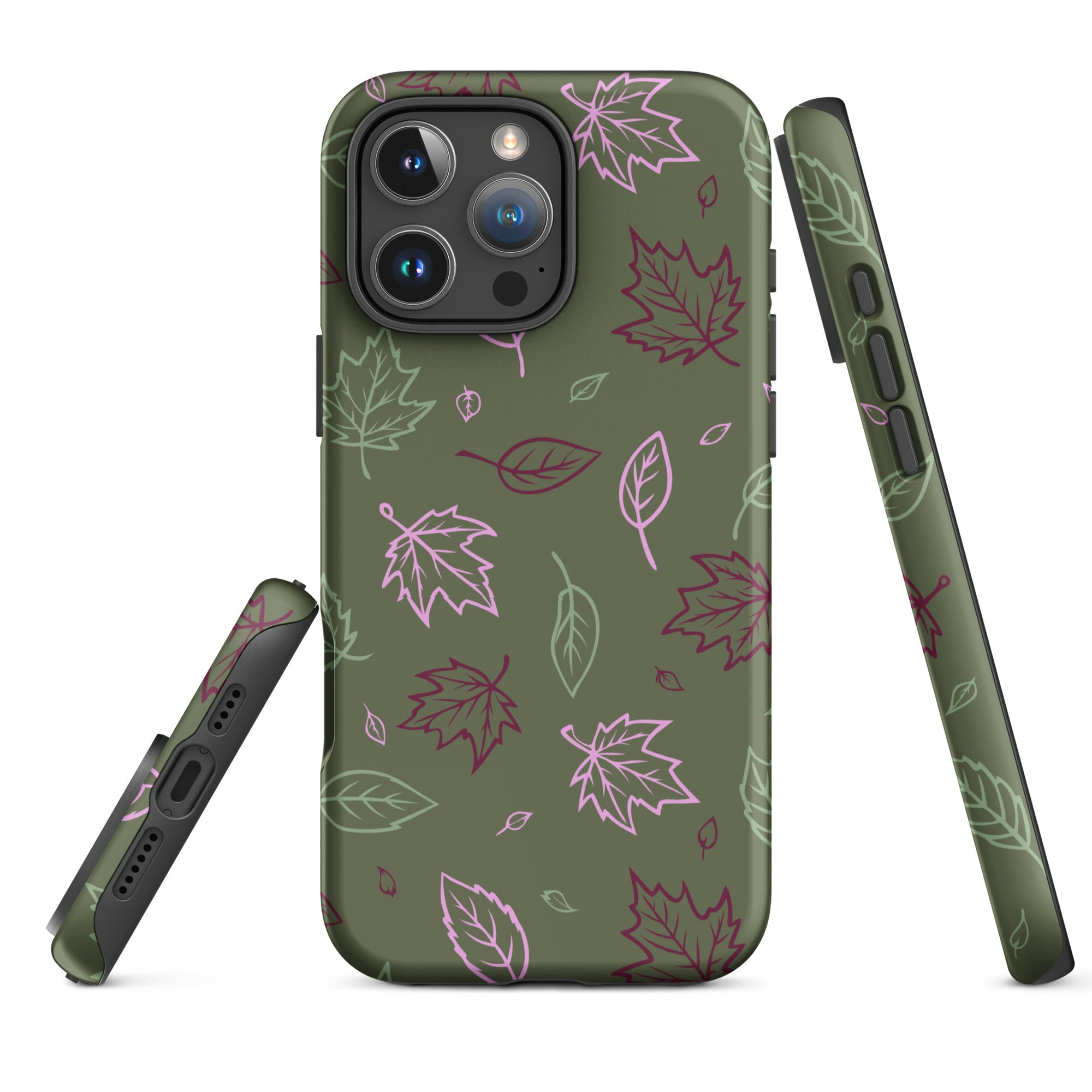 Olive Green Autumn Leaves Tough Case for iPhone