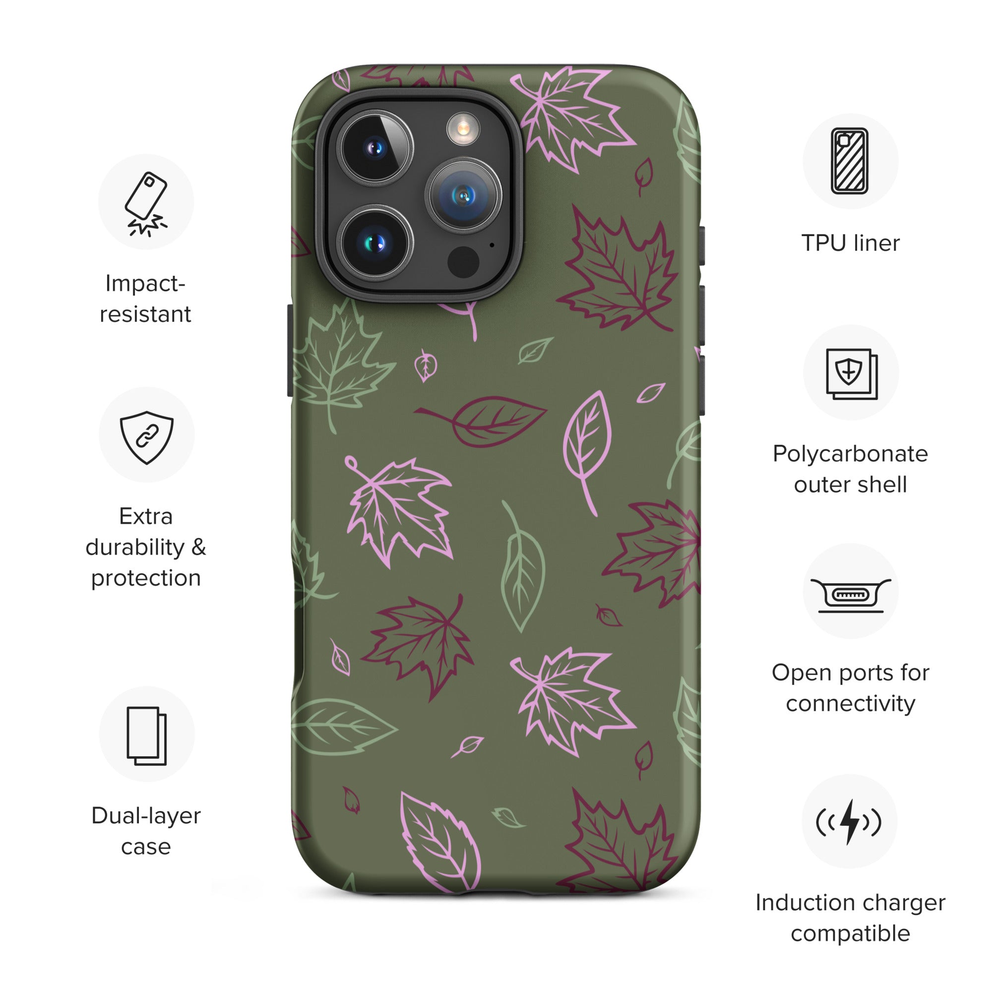 Olive Green Autumn Leaves Tough Case for iPhone