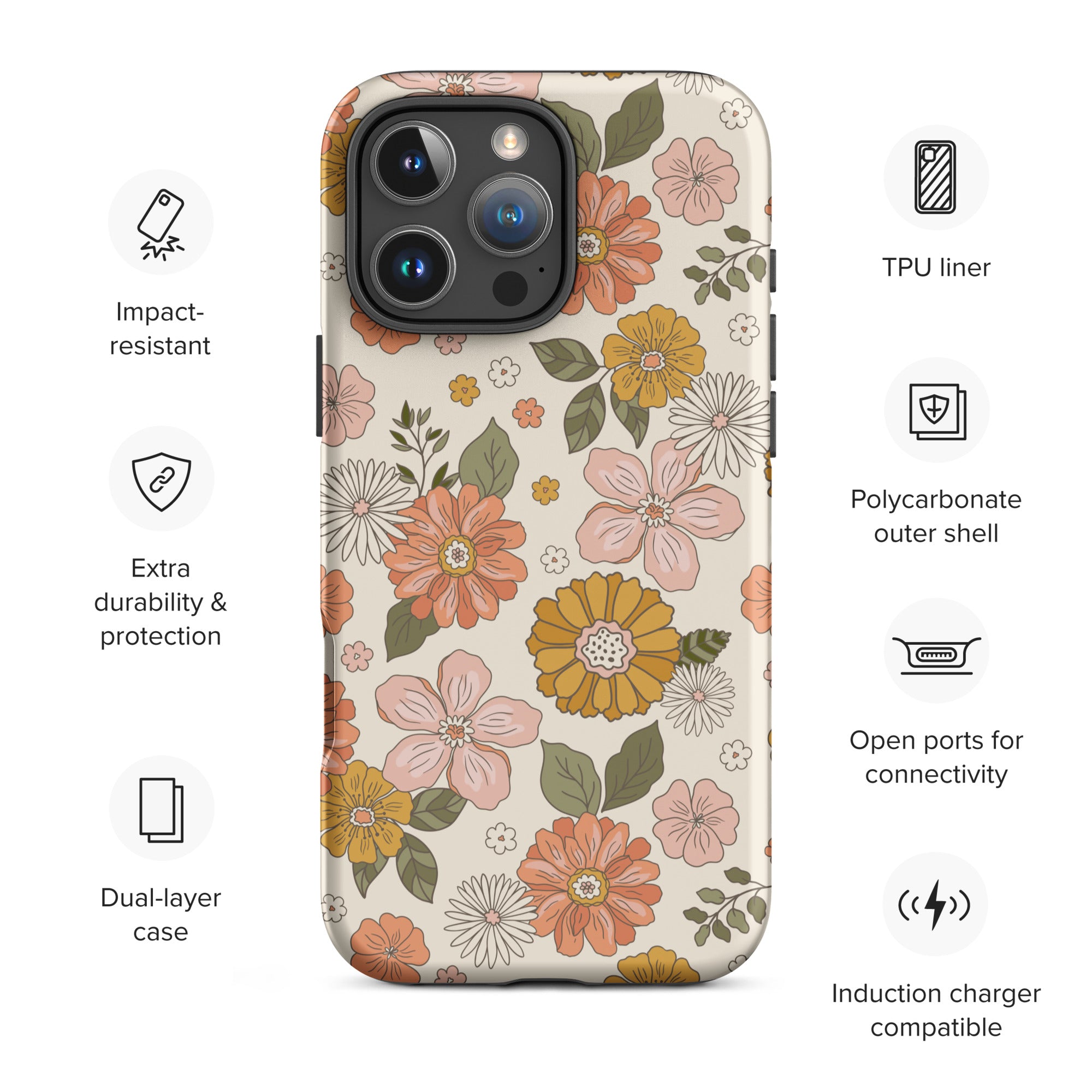 Retro Floral Cream Tough Case for iPhone