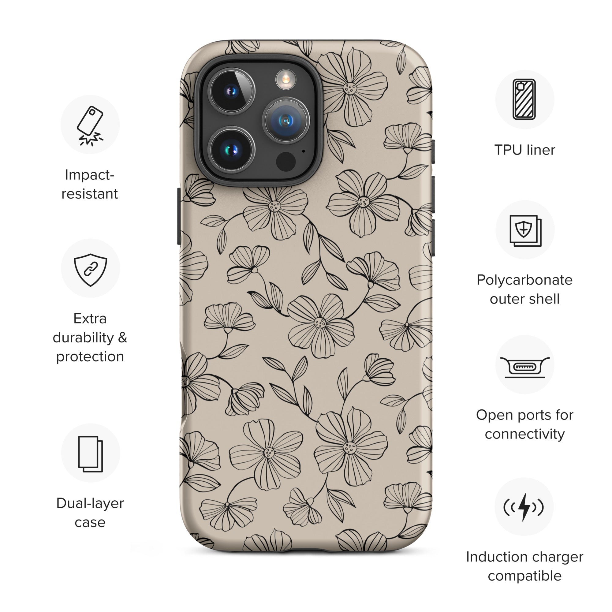 Earthy Neutral Floral Tough Case for iPhone