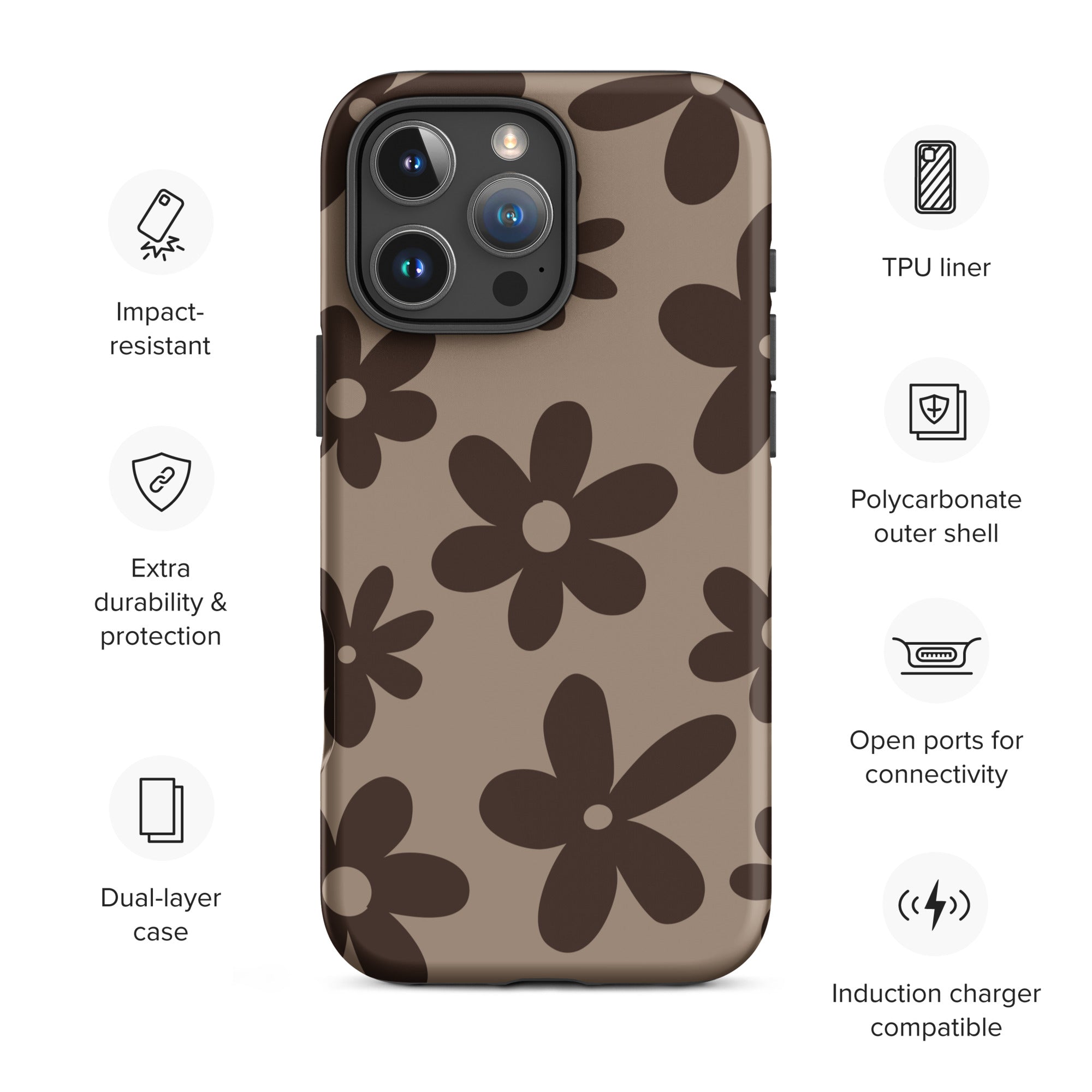 Brown Retro Floral Tough Case for iPhone