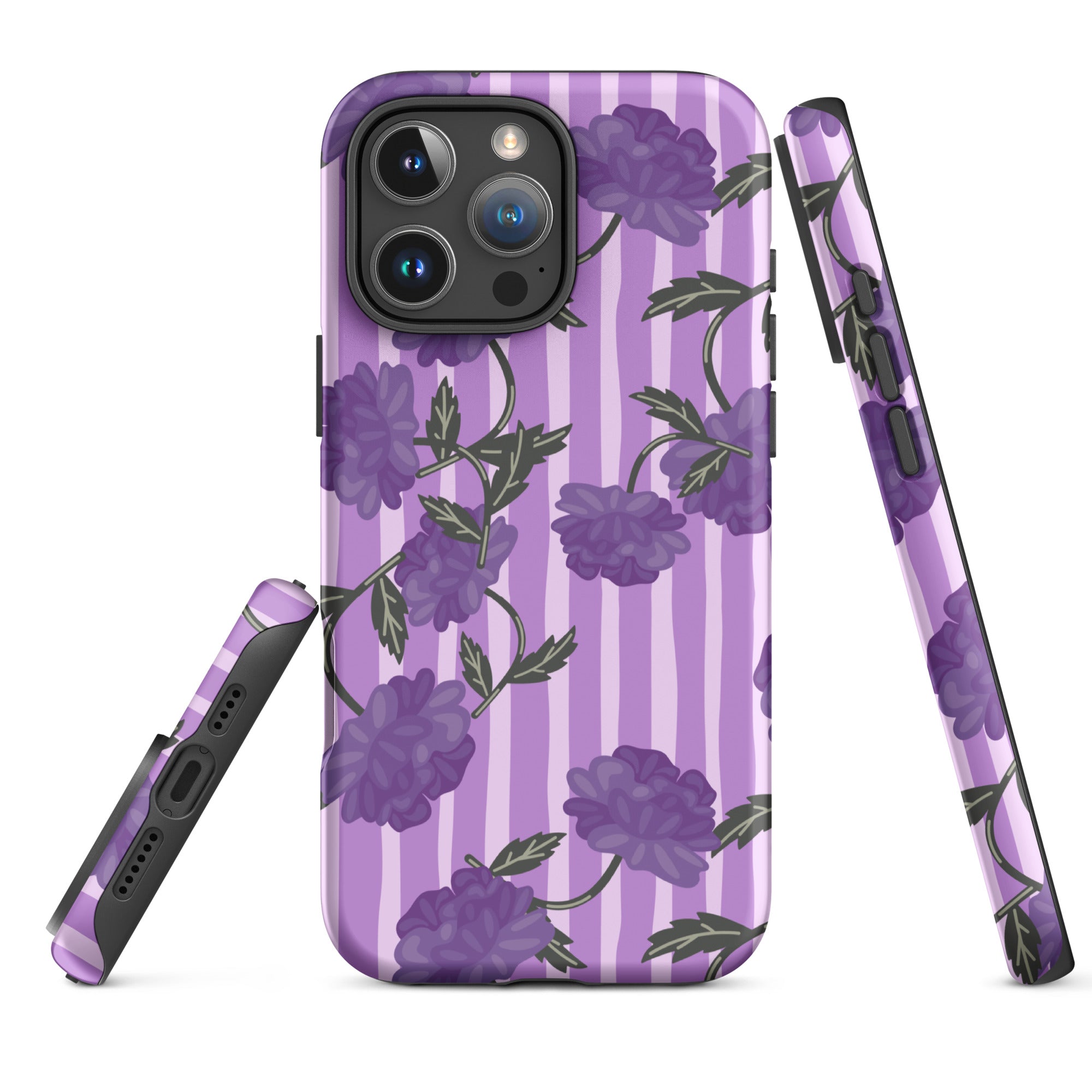 Lilac Stripe Florals Tough Case for iPhone