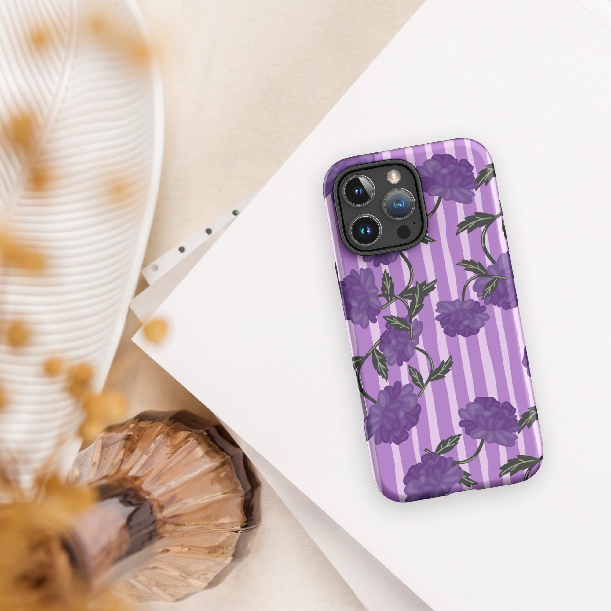 Lilac Stripe Florals Tough Case for iPhone