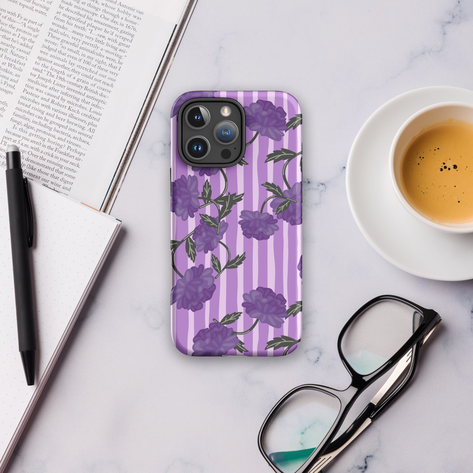Lilac Stripe Florals Tough Case for iPhone