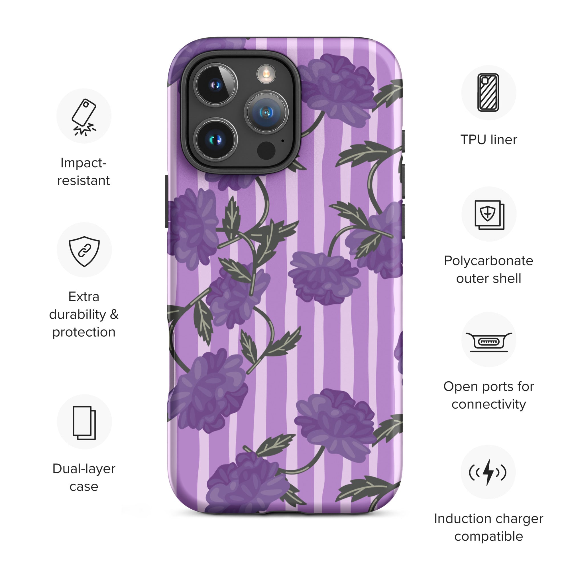 Lilac Stripe Florals Tough Case for iPhone