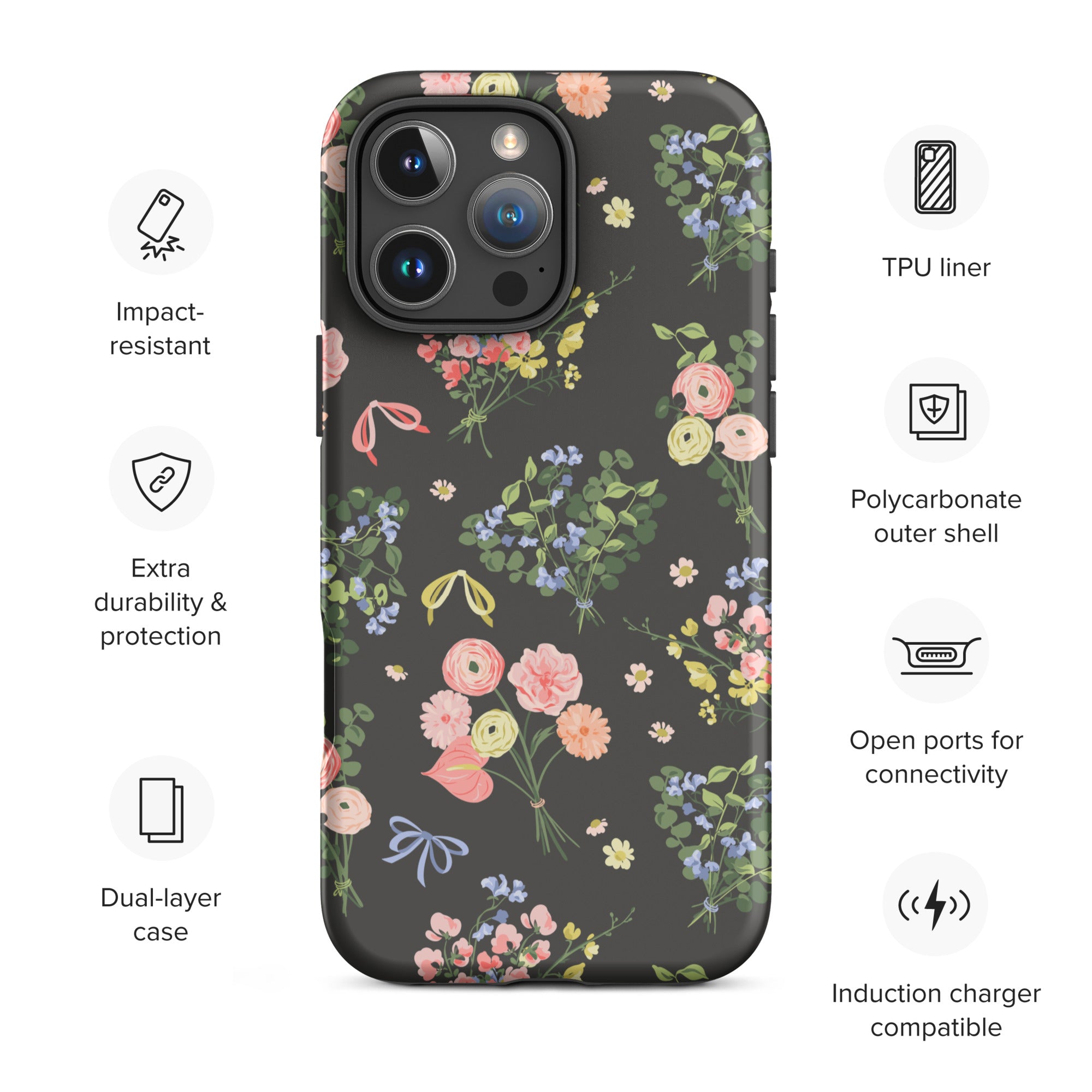 Dark Floral Bouquet Tough Case for iPhone