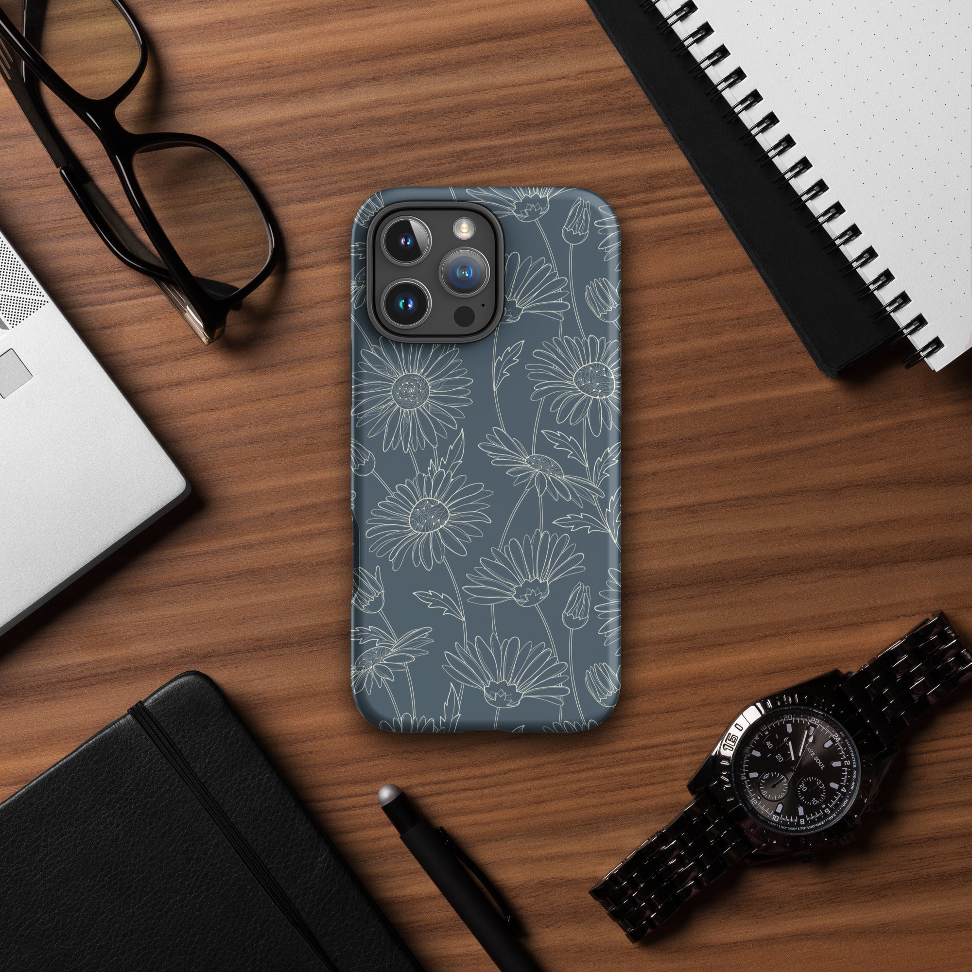 Slate Daisy Line Art Tough Case for iPhone