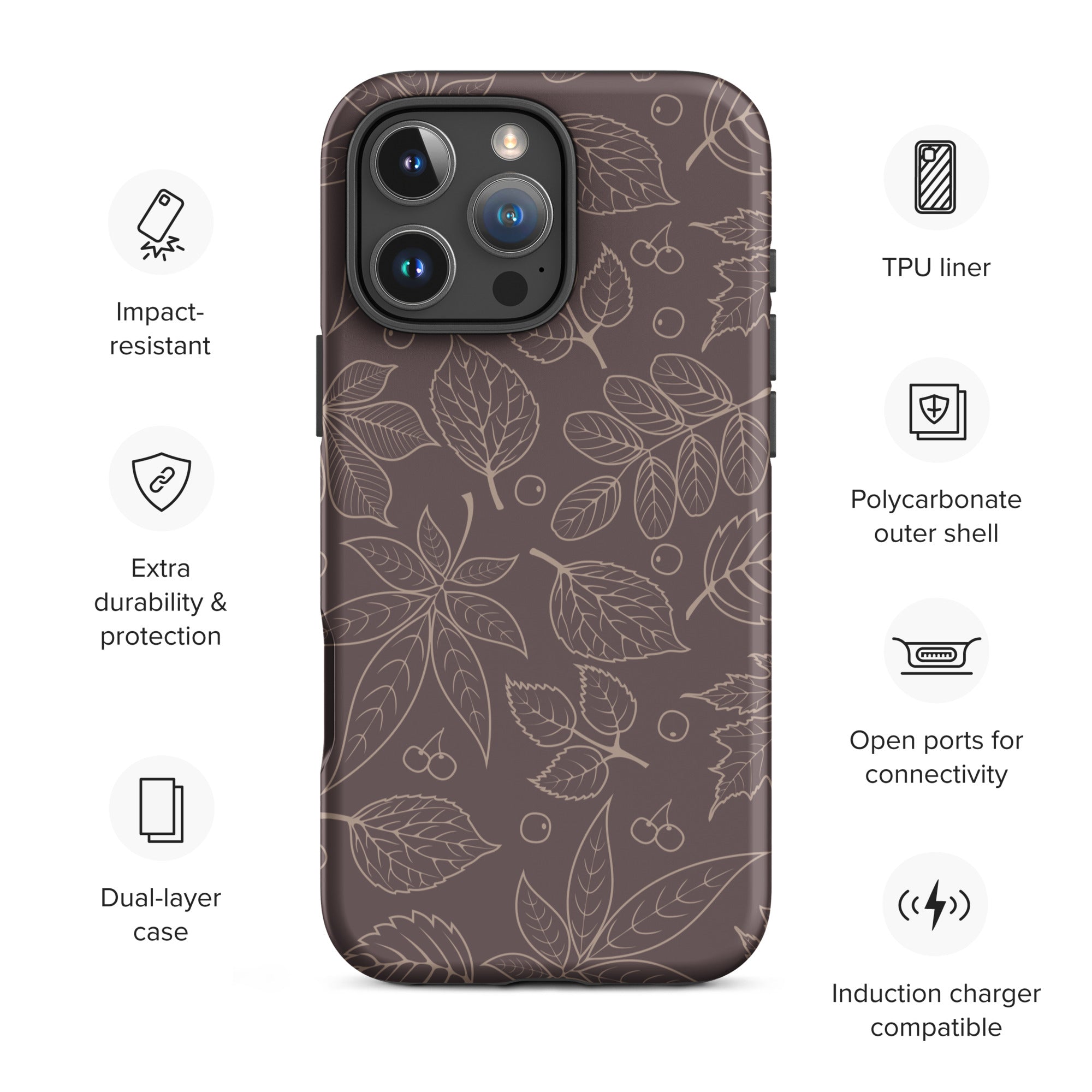 Brown Leaf Outline Tough Case for iPhone