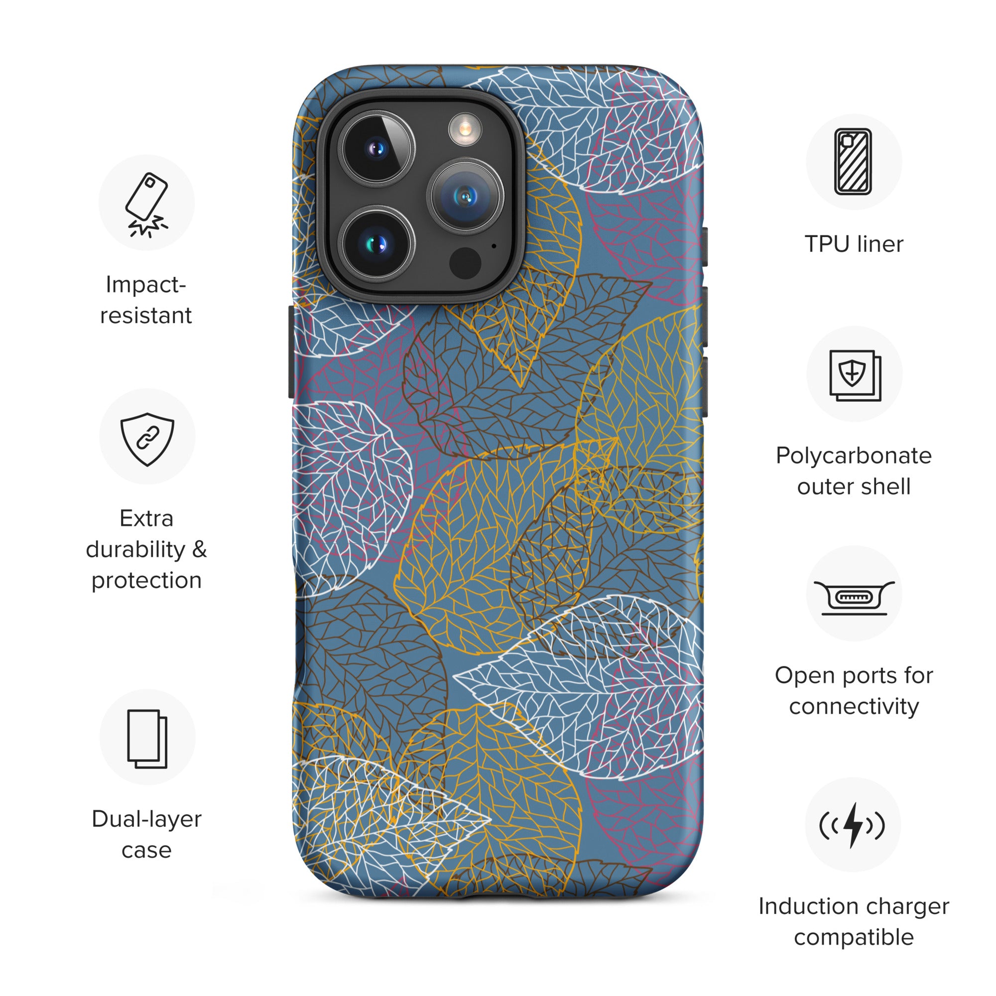 Slate Blue Abstract Leaf Tough Case for iPhone