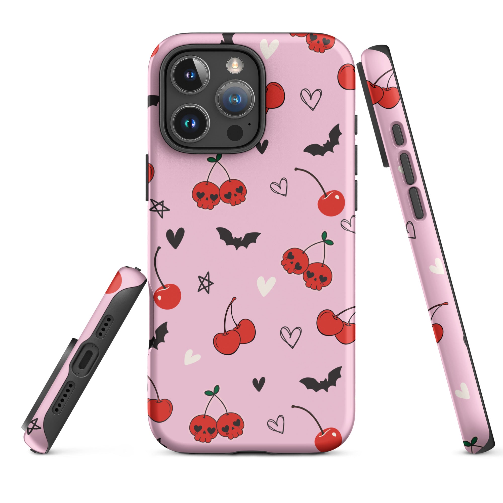 Pink Cherry Skulls & Bats Tough Case for iPhone