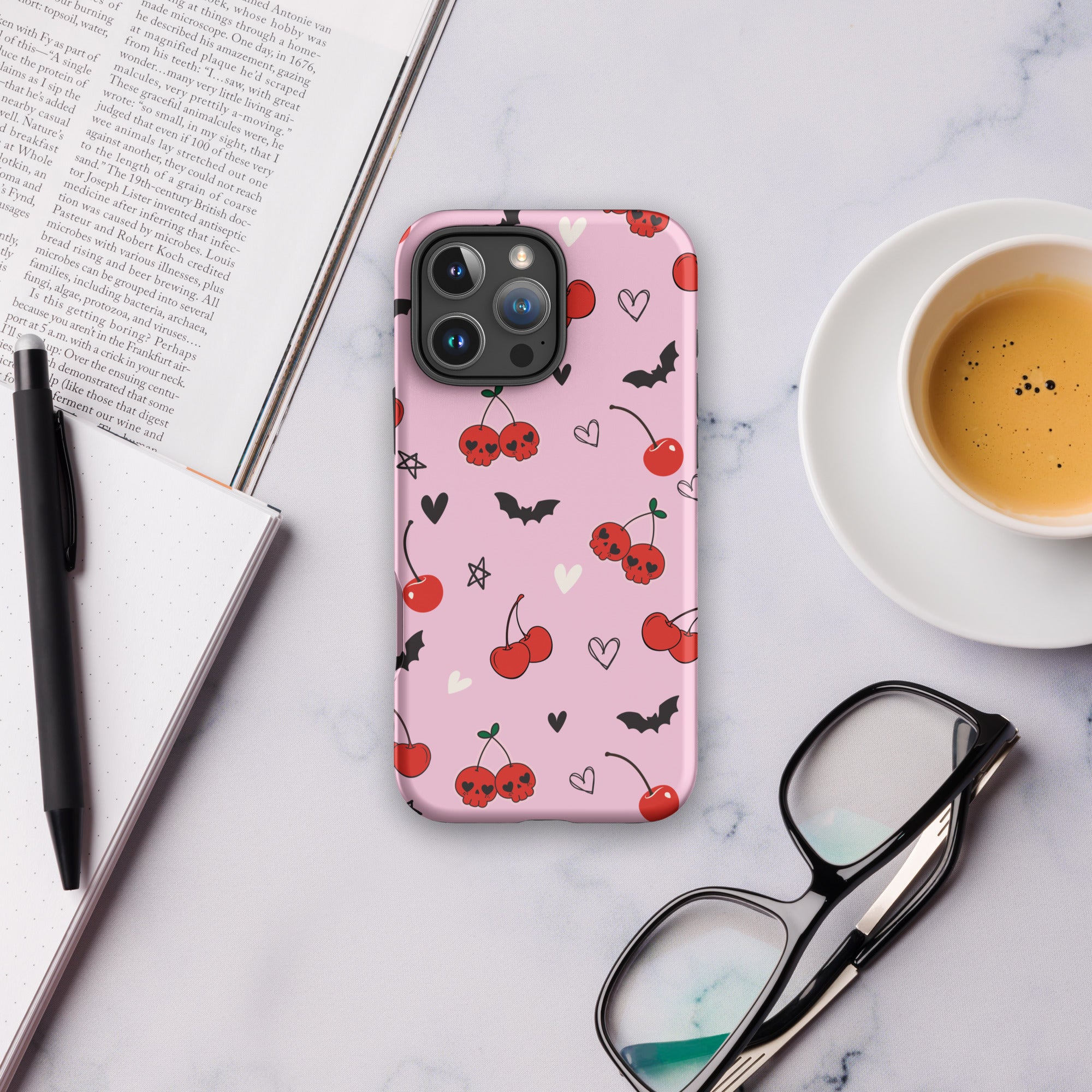 Pink Cherry Skulls & Bats Tough Case for iPhone