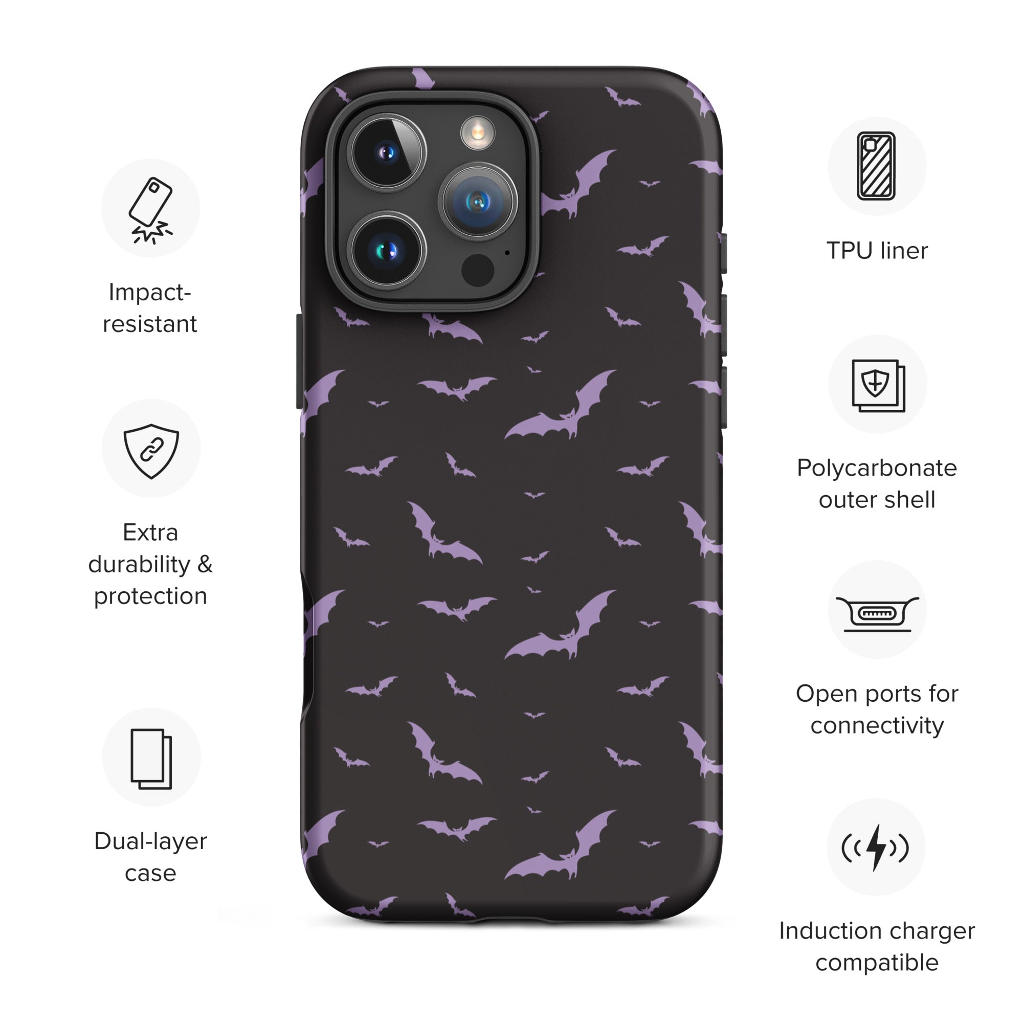 Black & Purple Bats Tough Case for iPhone