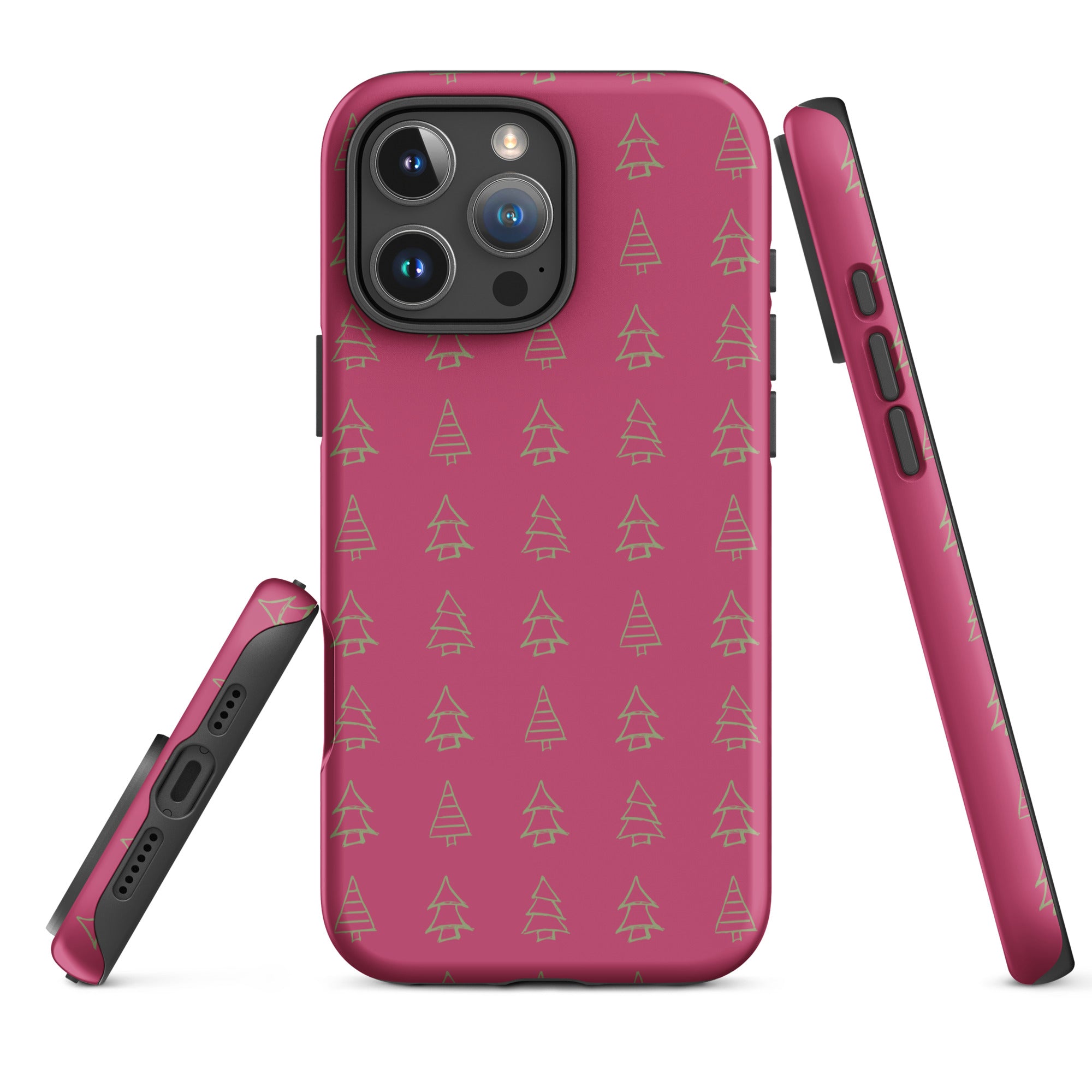 Pink Holiday Tree Pattern Tough Case for iPhone