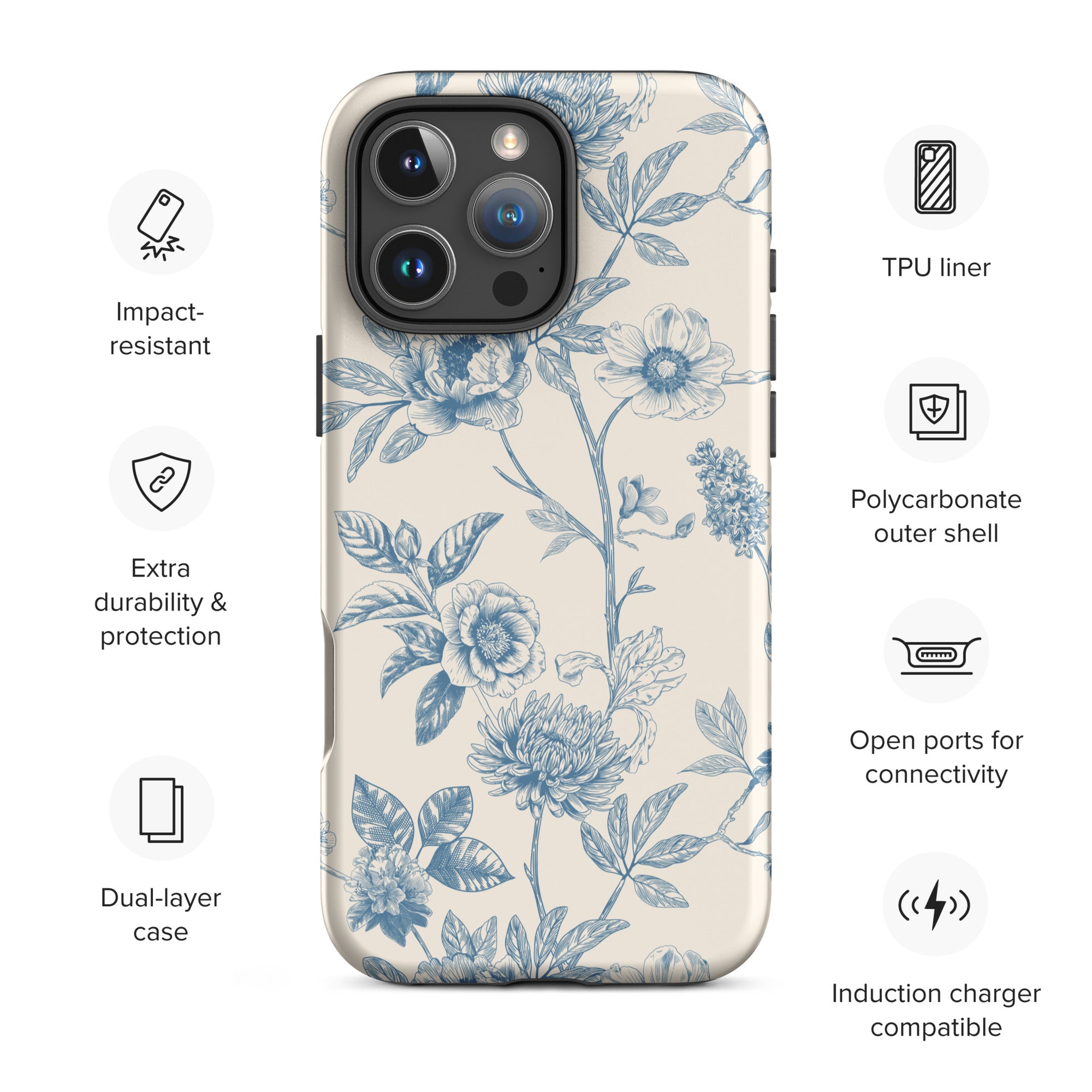 French Toile Floral Tough Case for iPhone