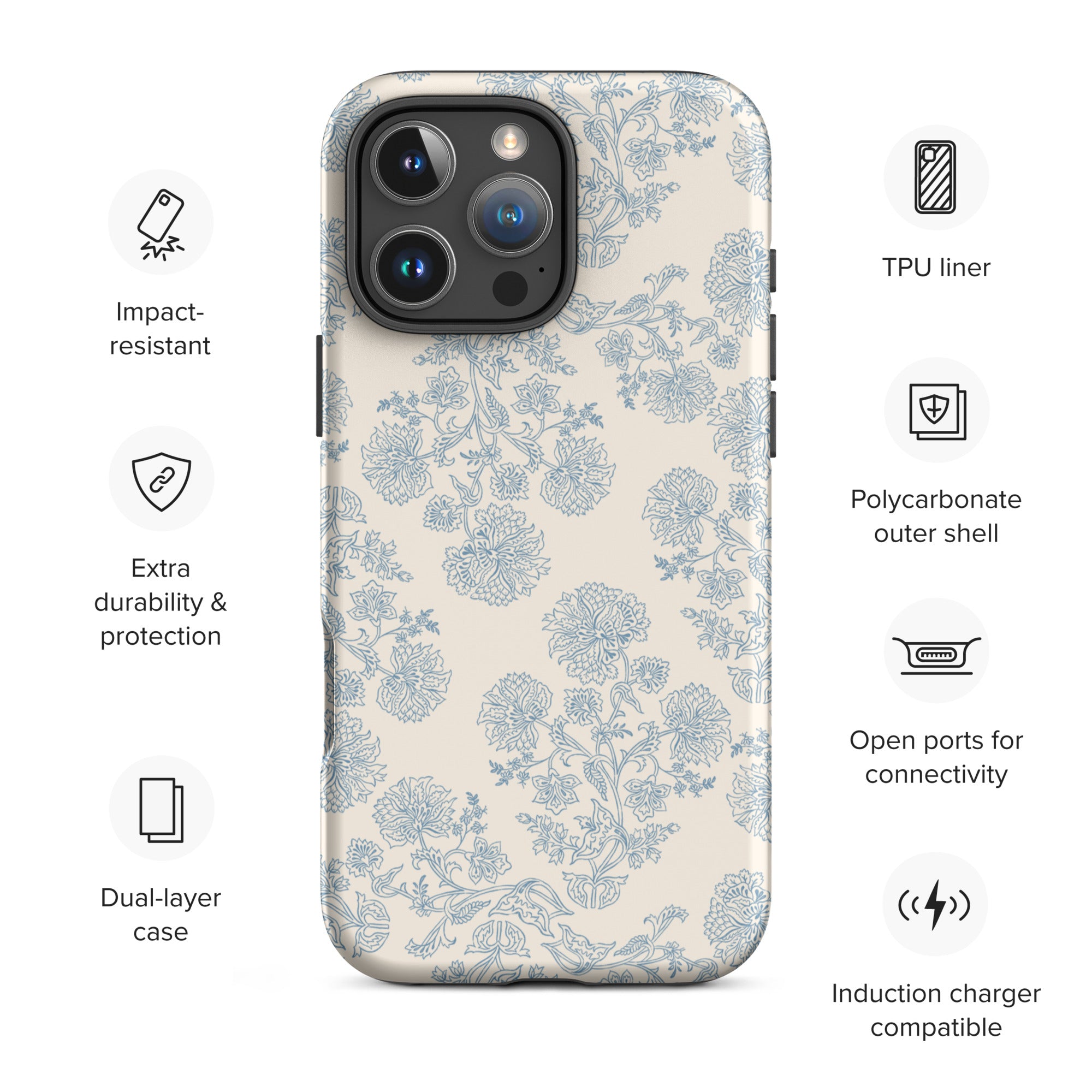 Delicate Blue Botanical Toile Tough Case for iPhone