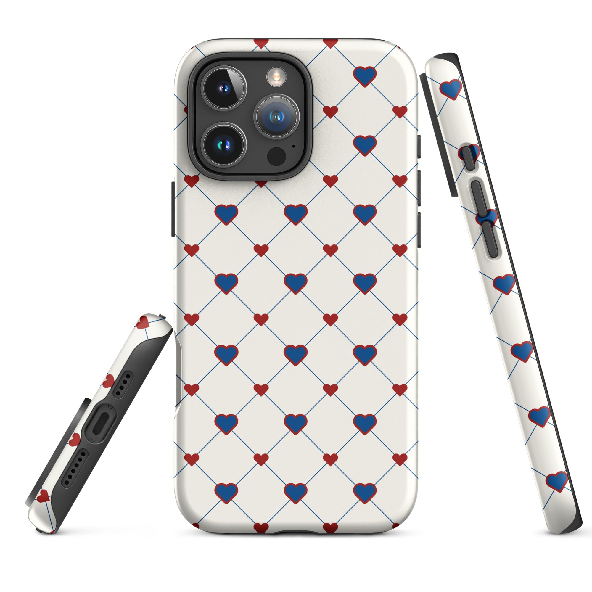 Red White & Blue Heart Grid Tough Case for iPhone