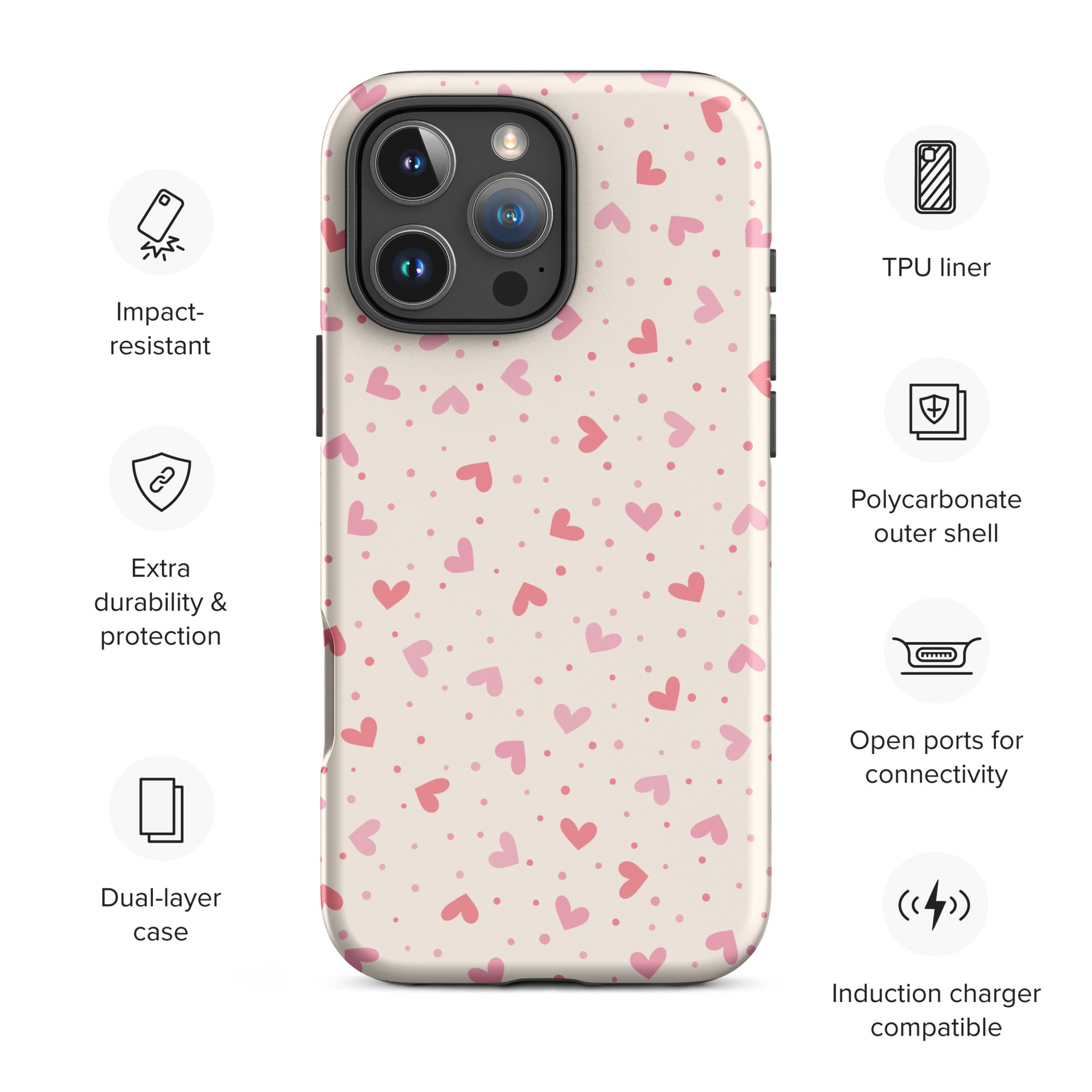 Blush Pink Heart Confetti Tough Case for iPhone