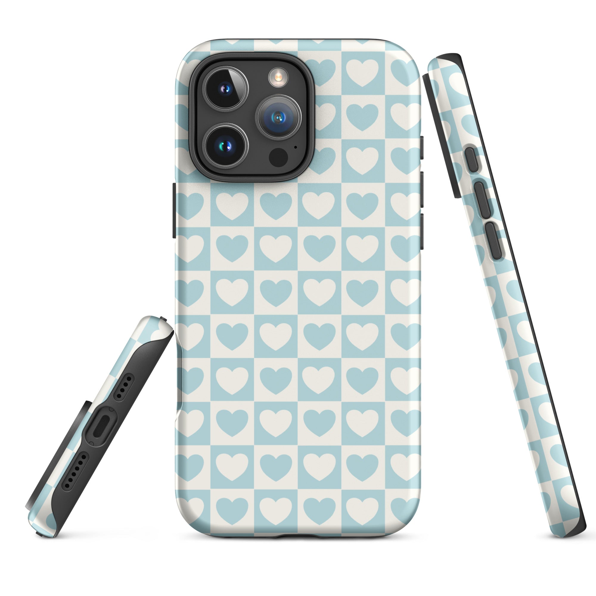 Powder Blue Heart Grid Tough Case for iPhone