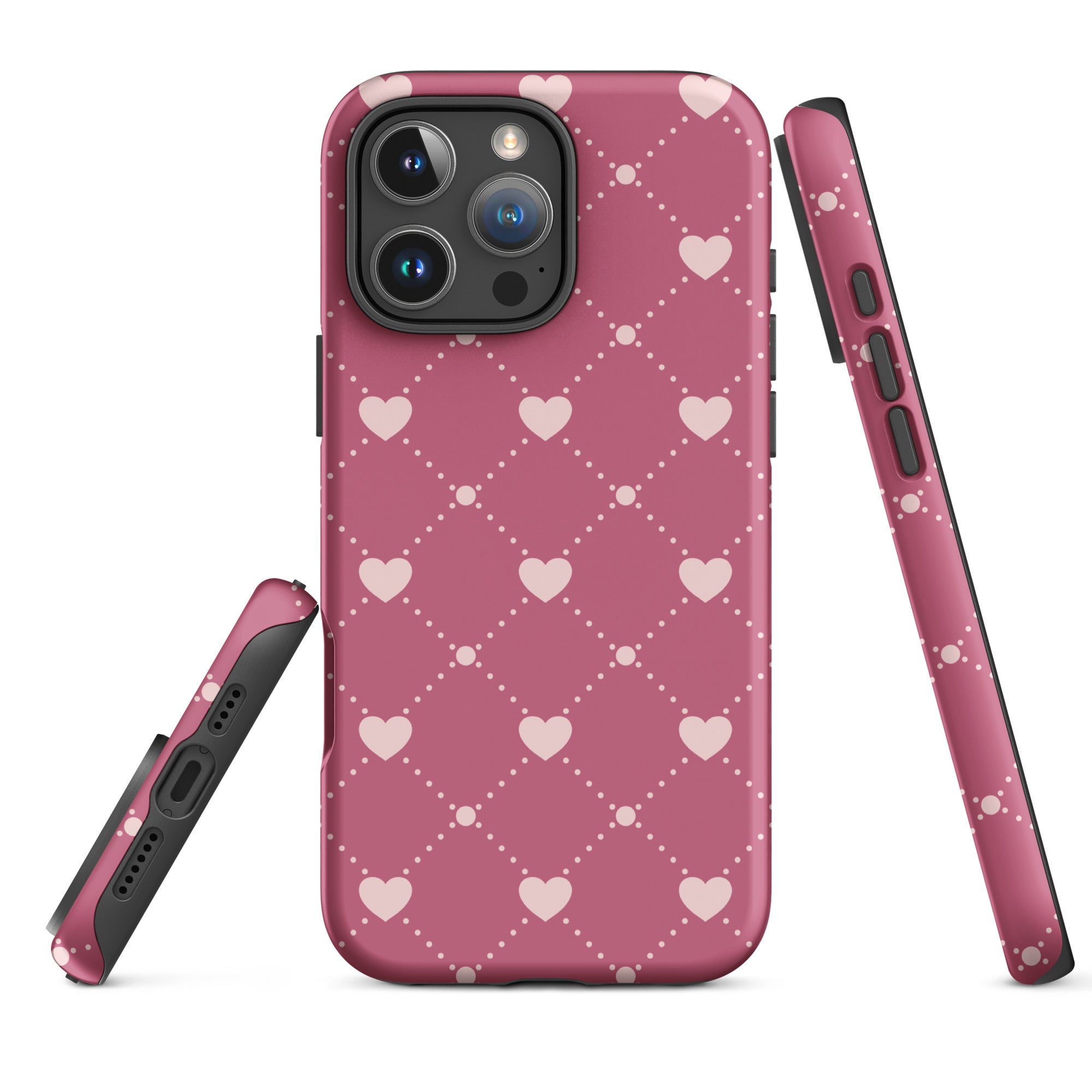 Roseberry Pink Heart Grid Tough Case for iPhone