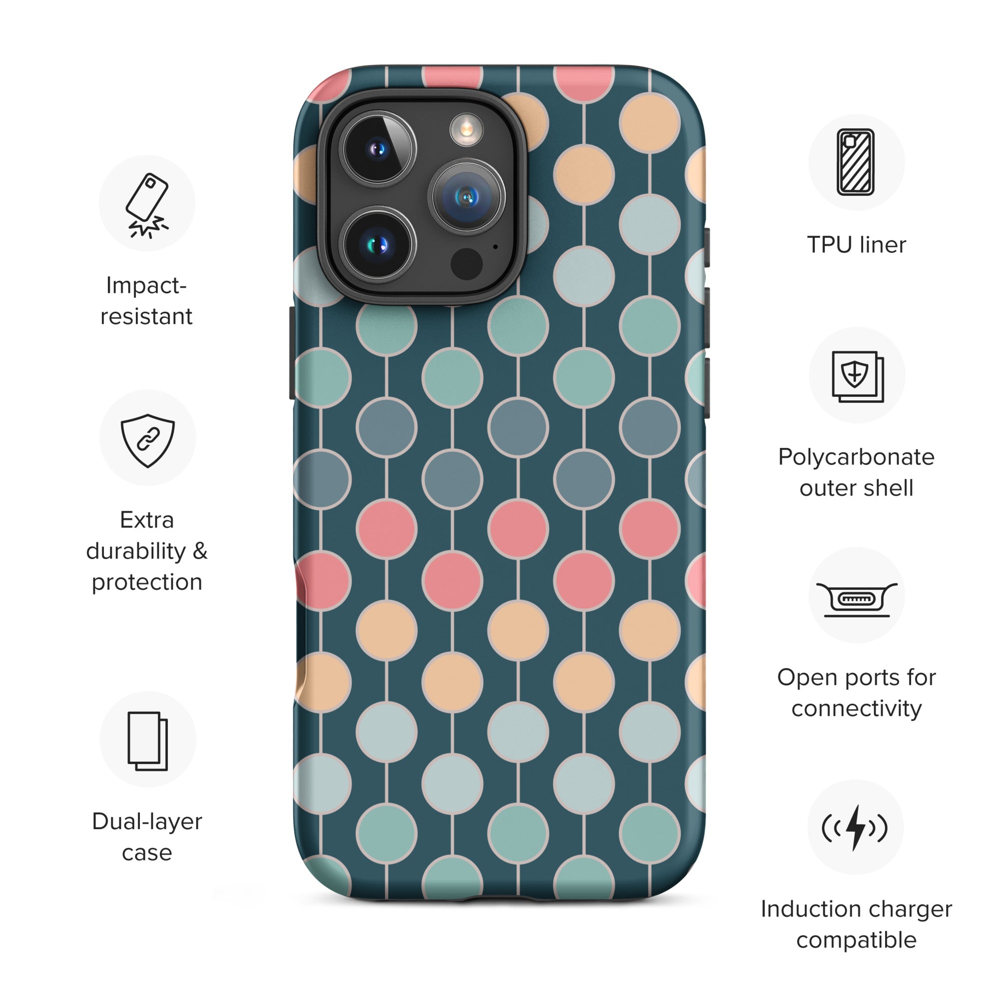 Deep Teal Midcentury Dot Grid Tough Case for iPhone