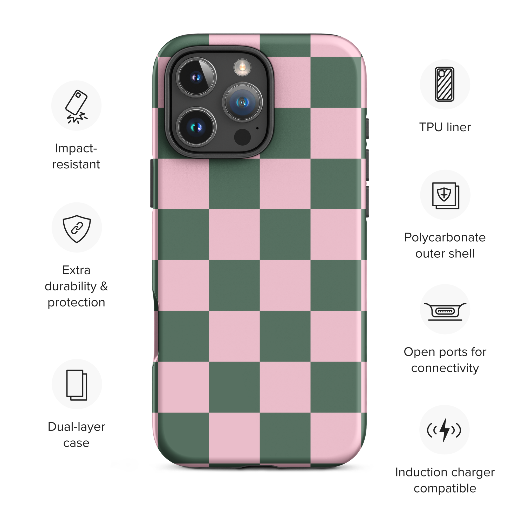 Blush Pink and Sage Checkerboard Tough Case for iPhone