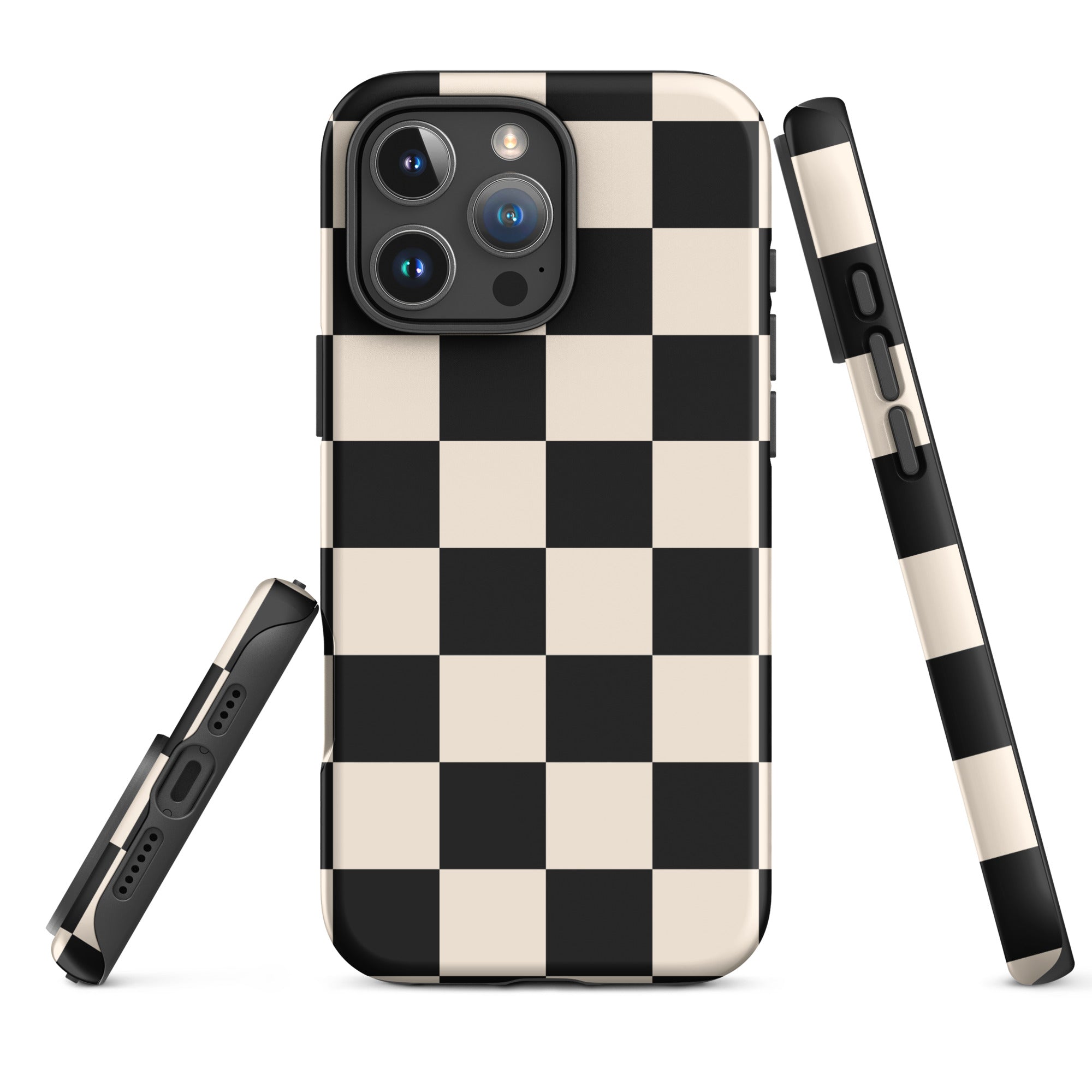 Black and Cream Checkerboard Tough Case for iPhone