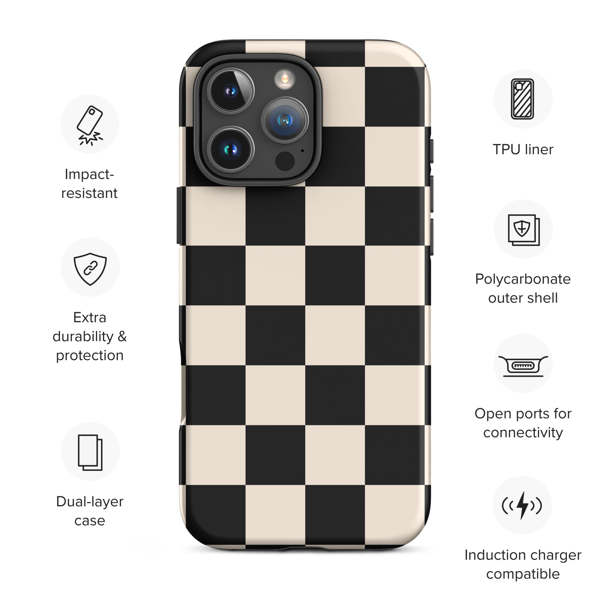 Black and Cream Checkerboard Tough Case for iPhone