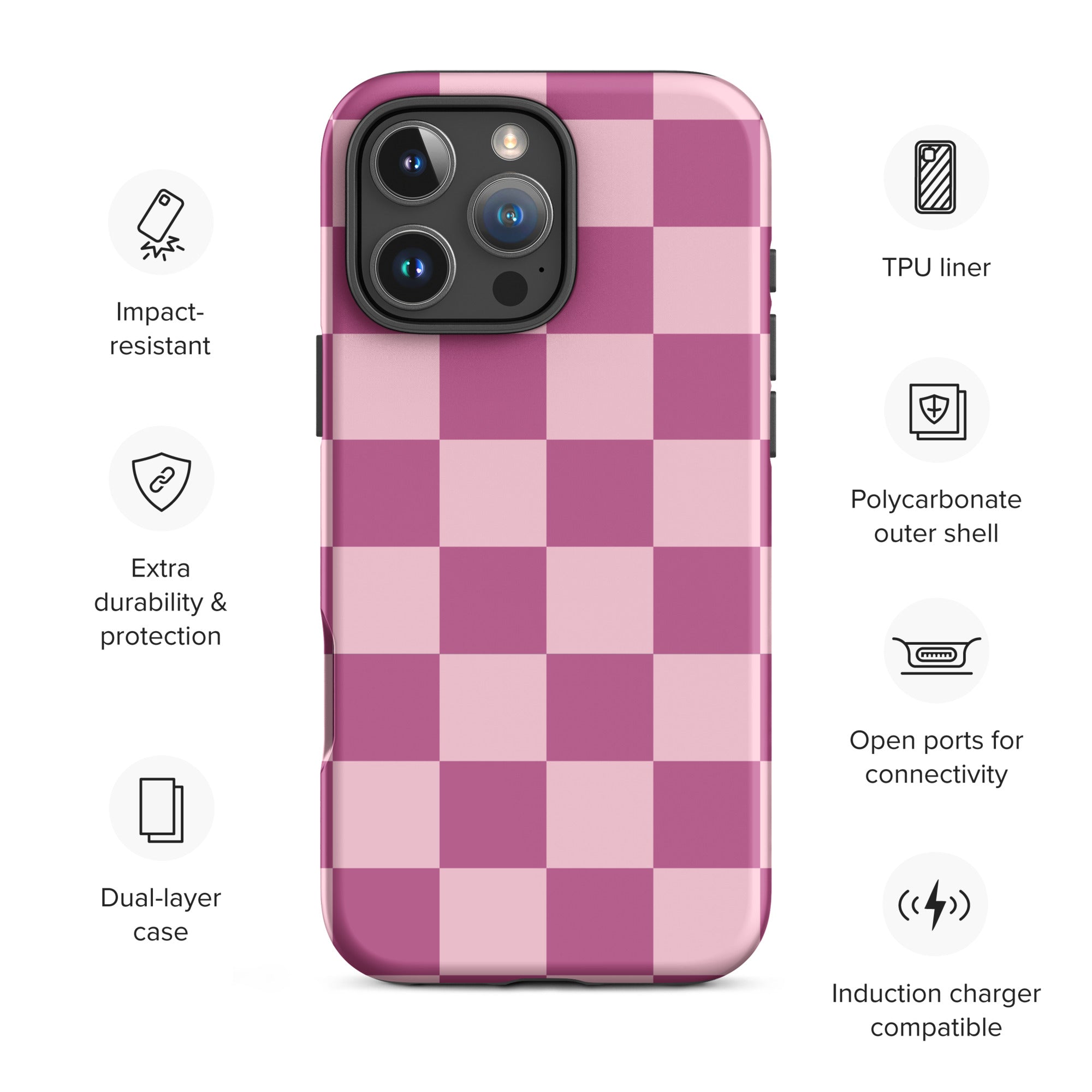 Berry Pink Checkerboard Tough Case for iPhone