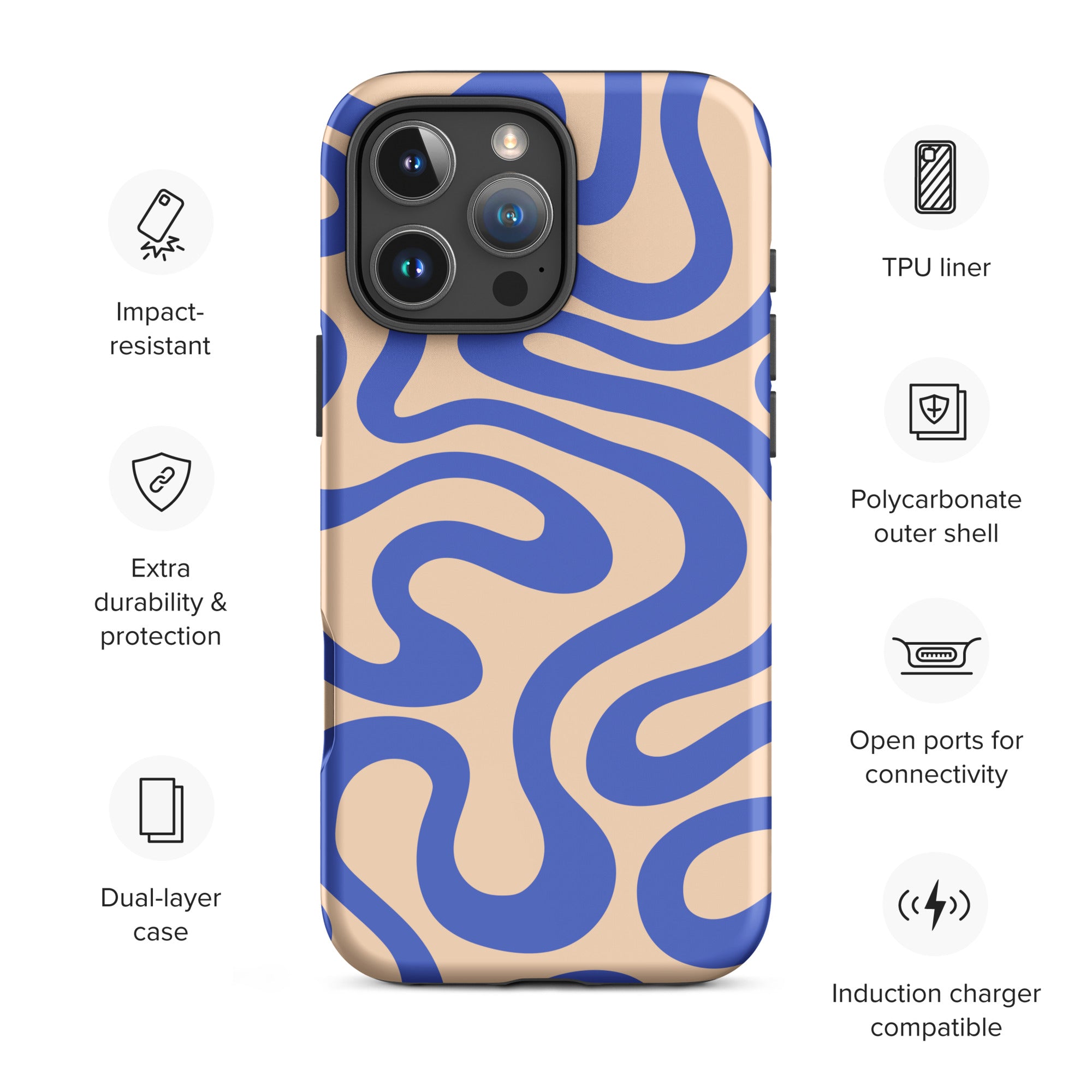 Sand Blue Retro Wave Tough Case for iPhone