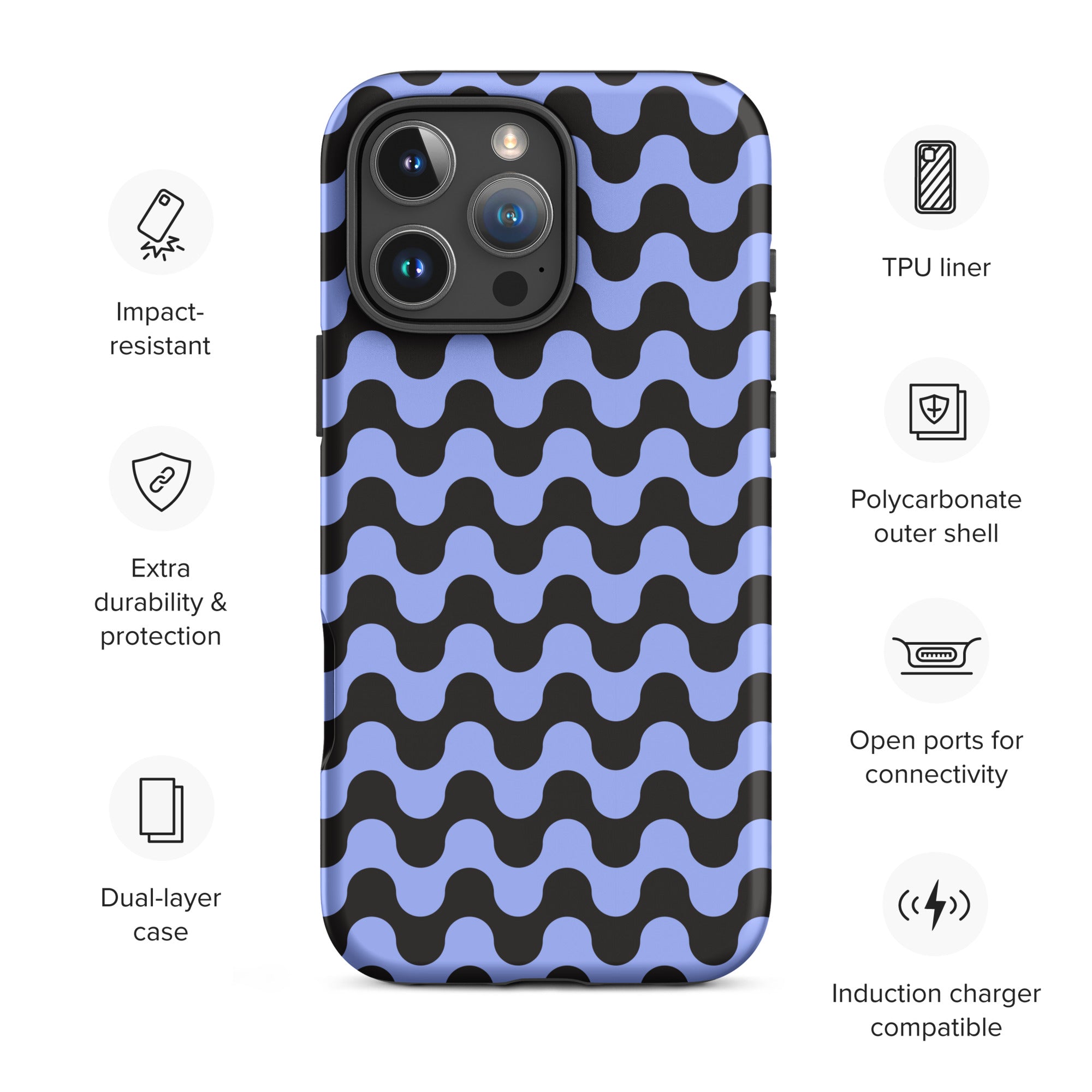 Periwinkle Black Retro Wave Tough Case for iPhone