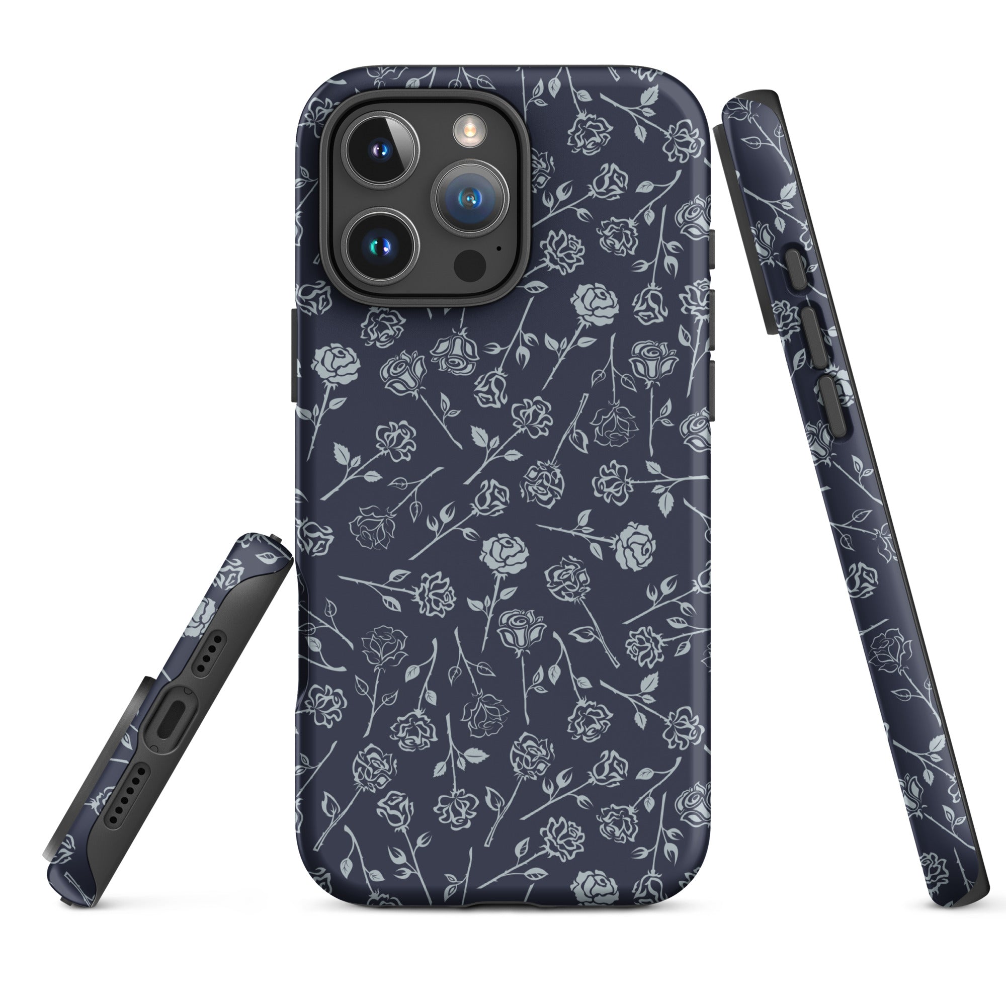 Dark Slate Floral Line Tough Case for iPhone